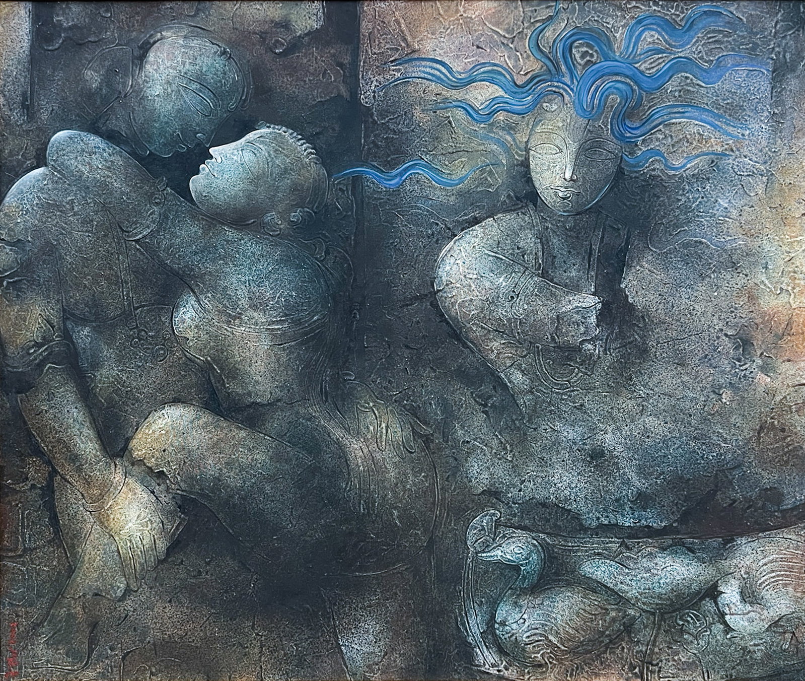 Chanchal Mukherjee "Gaze" 2002 Oil on Canvas: Chanchal Mukherjee (20th/21st Cent. Indian) "Gaze" 2002 Oil on Canvas 35"x41" Image 40"x46" Framed. Signed lower left. Excellent condition, not examined outside of framing.