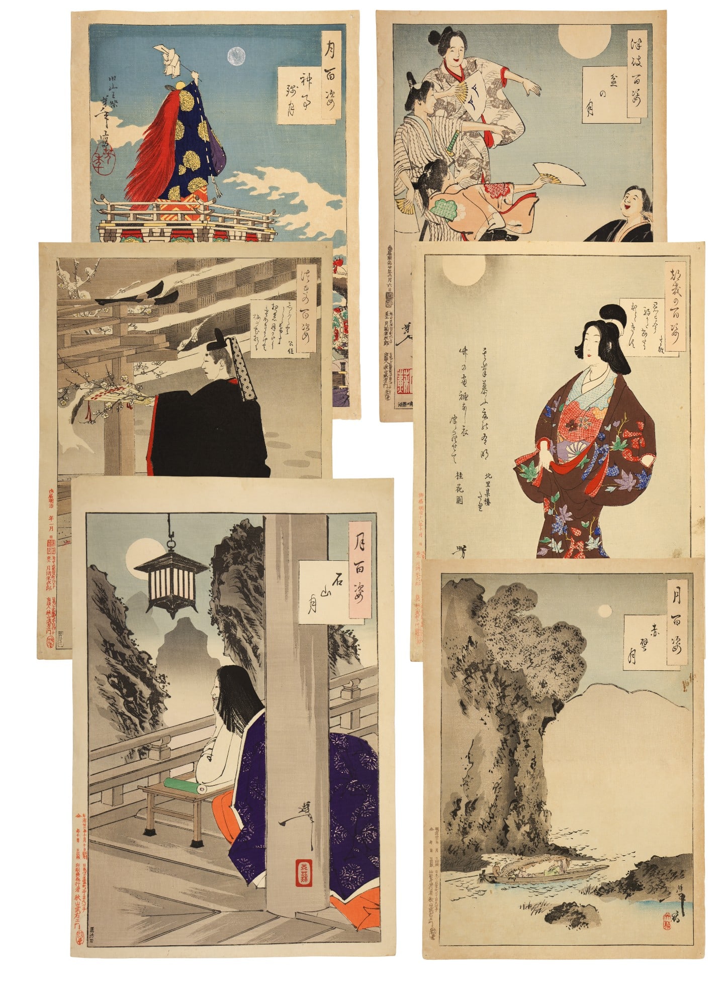 6pc Tsukioka Yoshitoshi Japanese Woodblock Prints (1 of 7)