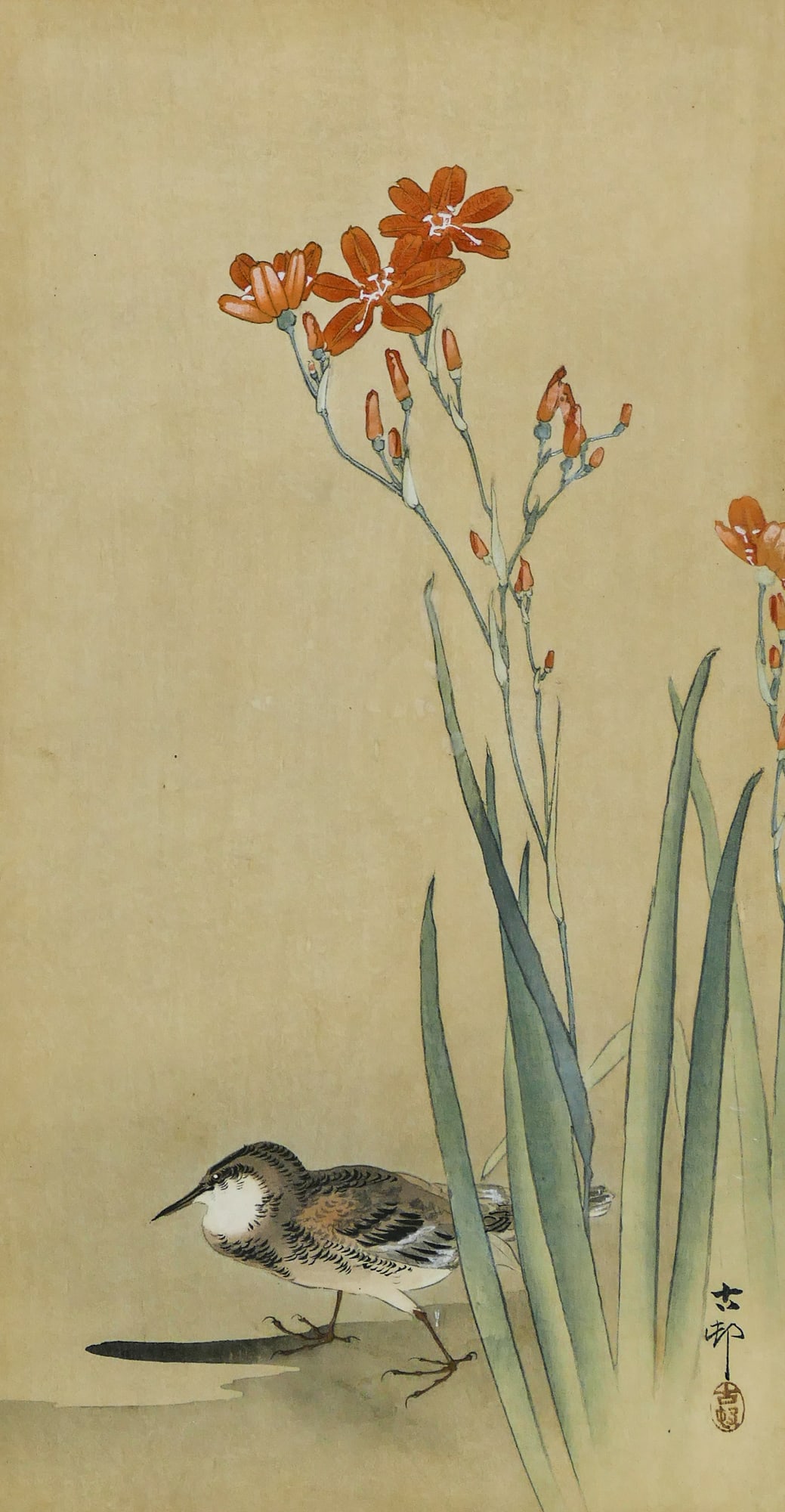 Ohara Koson "Pipit on a Riverbank" Woodblock Print Framed (1 of 2)