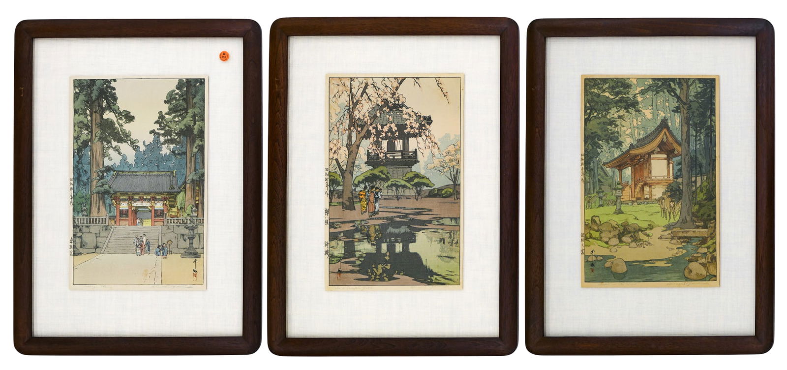3pc Hiroshi Yoshida Japanese Woodblock Prints Framed (1 of 1)