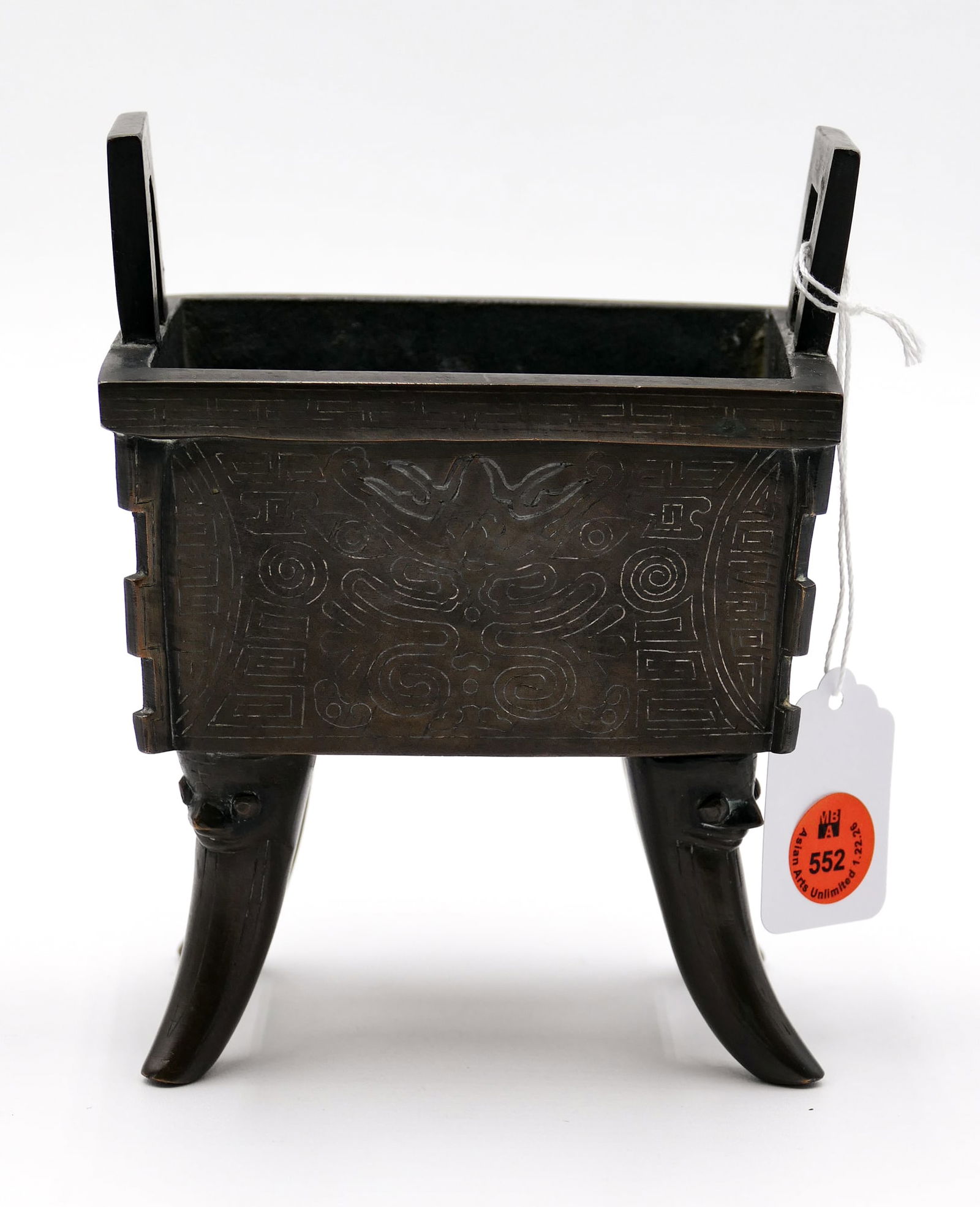 Old Chinese Silver Inlaid Bronze Ding Censer (1 of 4)