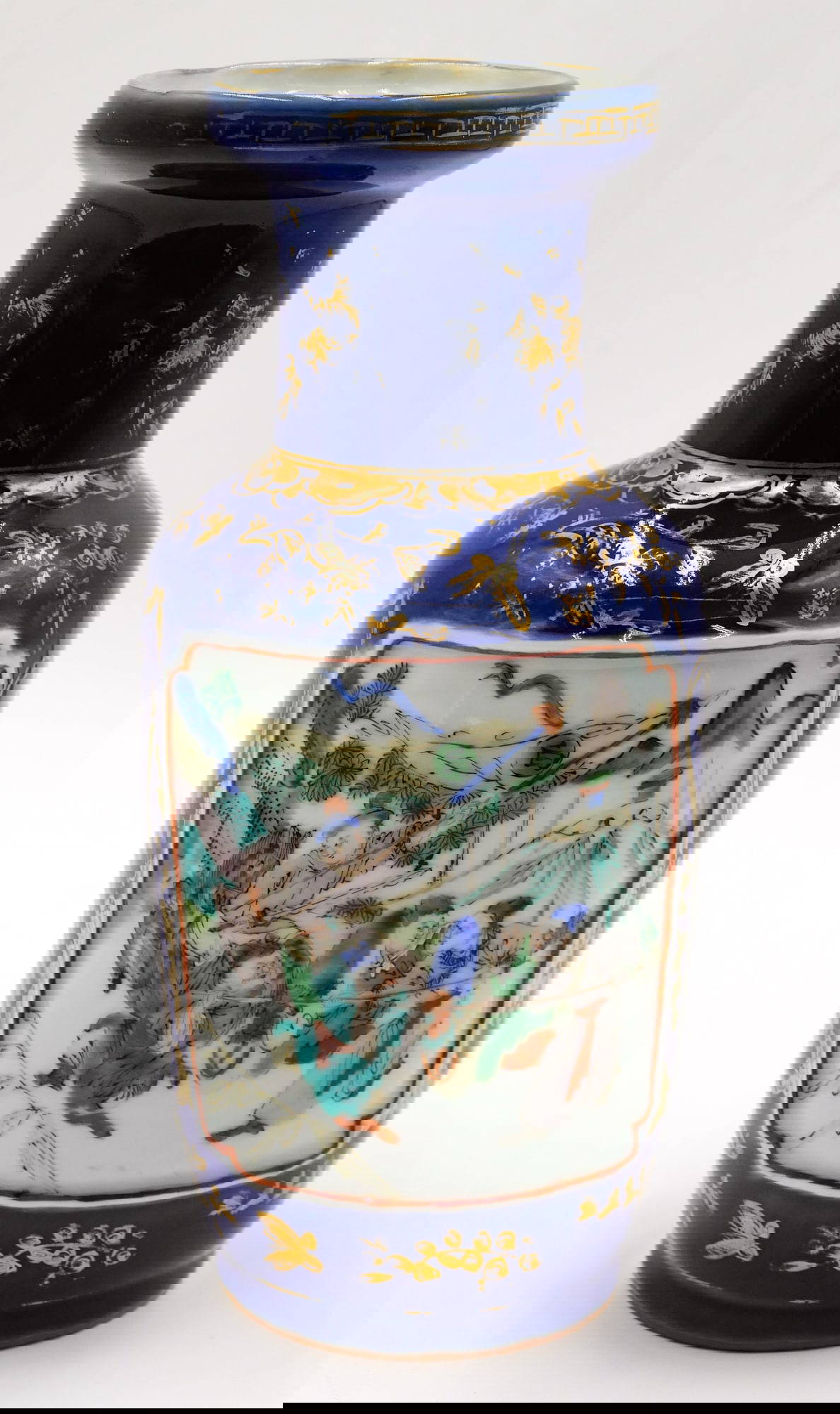 Old Chinese Cobalt Ground Gilt Rouleau Vase