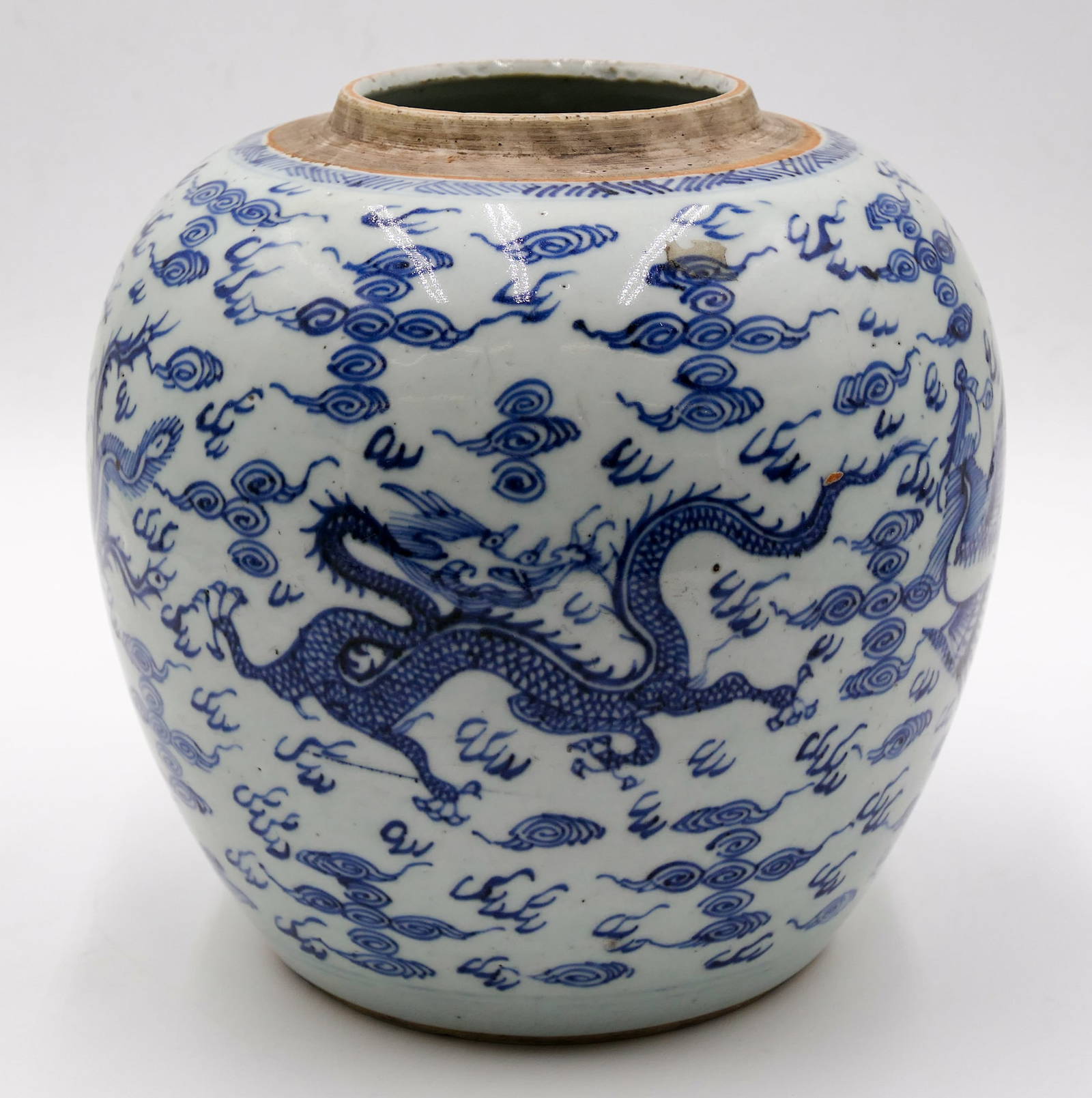 Old Chinese Blue & White Dragon and Phoenix Jar