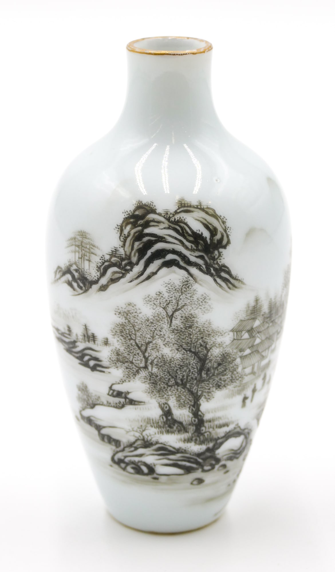 Chinese Grisaille Porcelain Small Landscape Vase (1 of 3)