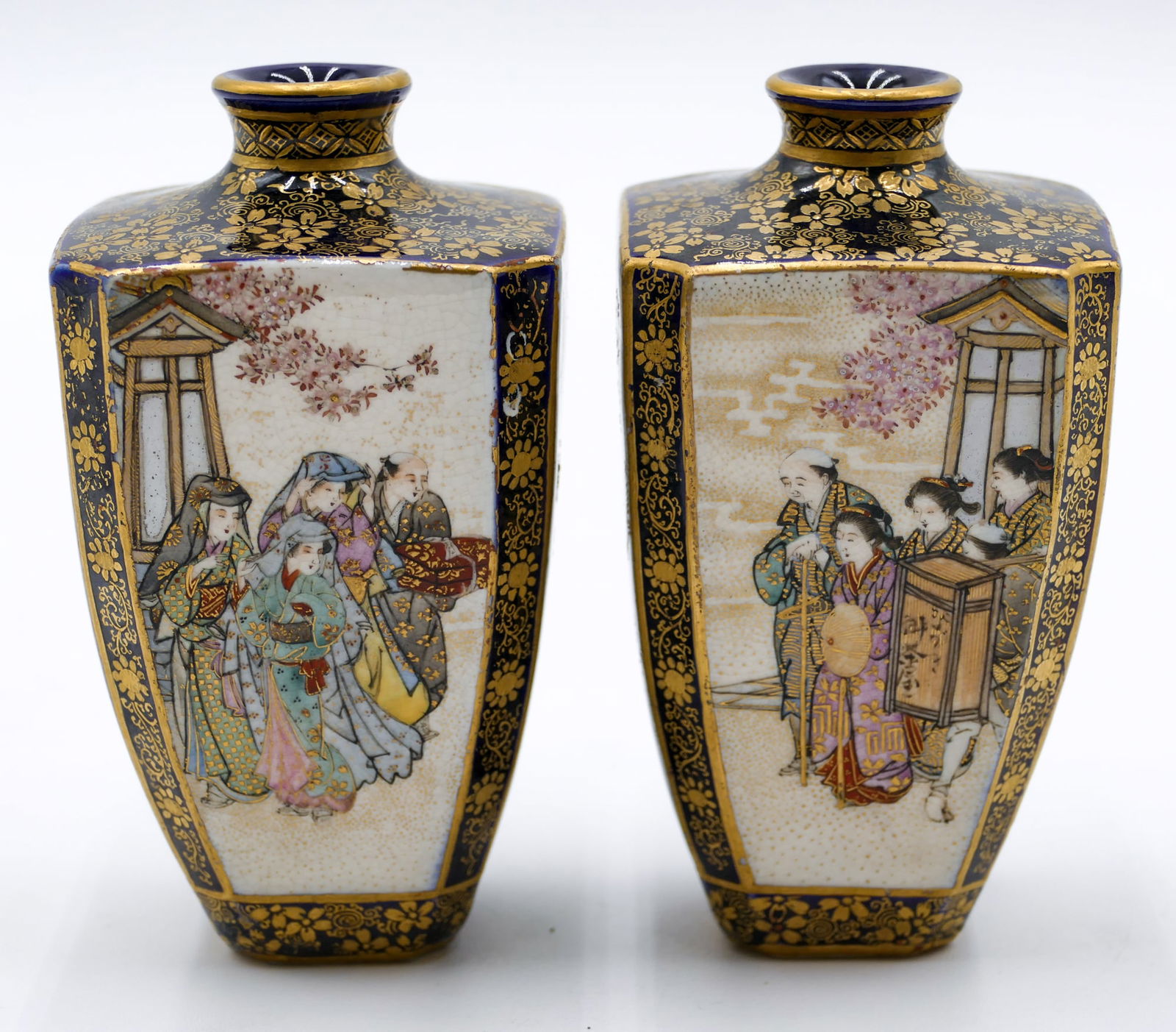 Pair Kozan Fine Japanese Satsuma Cabinet Vases (1 of 5)