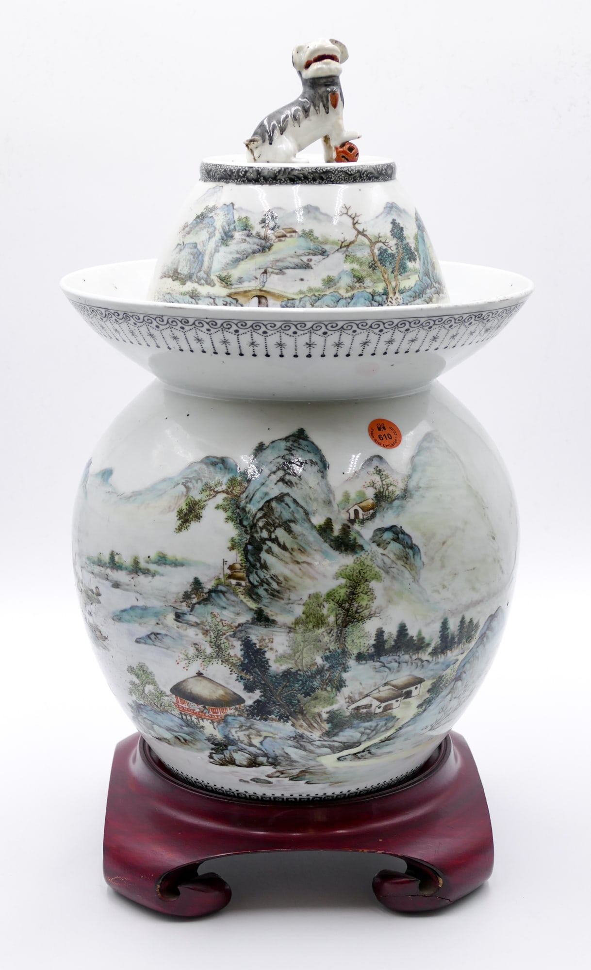 Chinese Jiangxi Landscape Covered Large Pickle Jar (1 of 3)