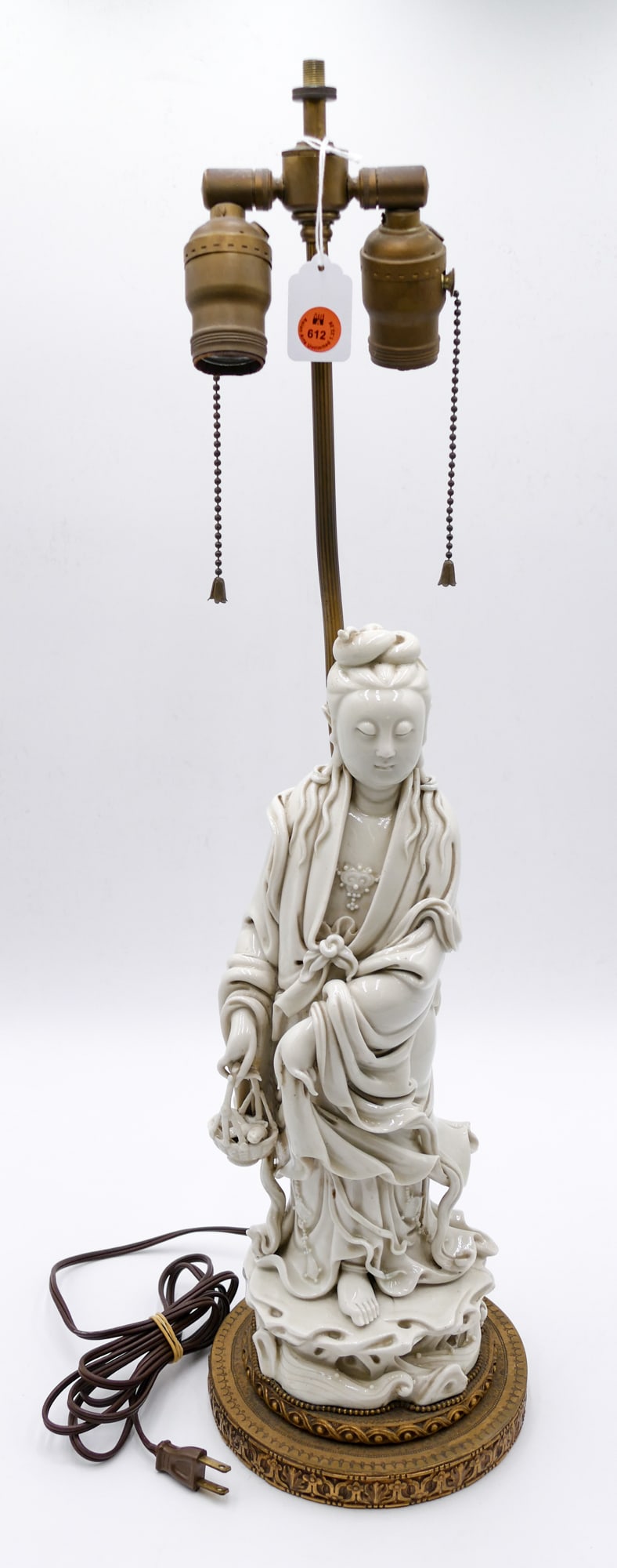 Old Chinese Blanc de Chine Guanyin Porcelain Figure Lamp (1 of 10)