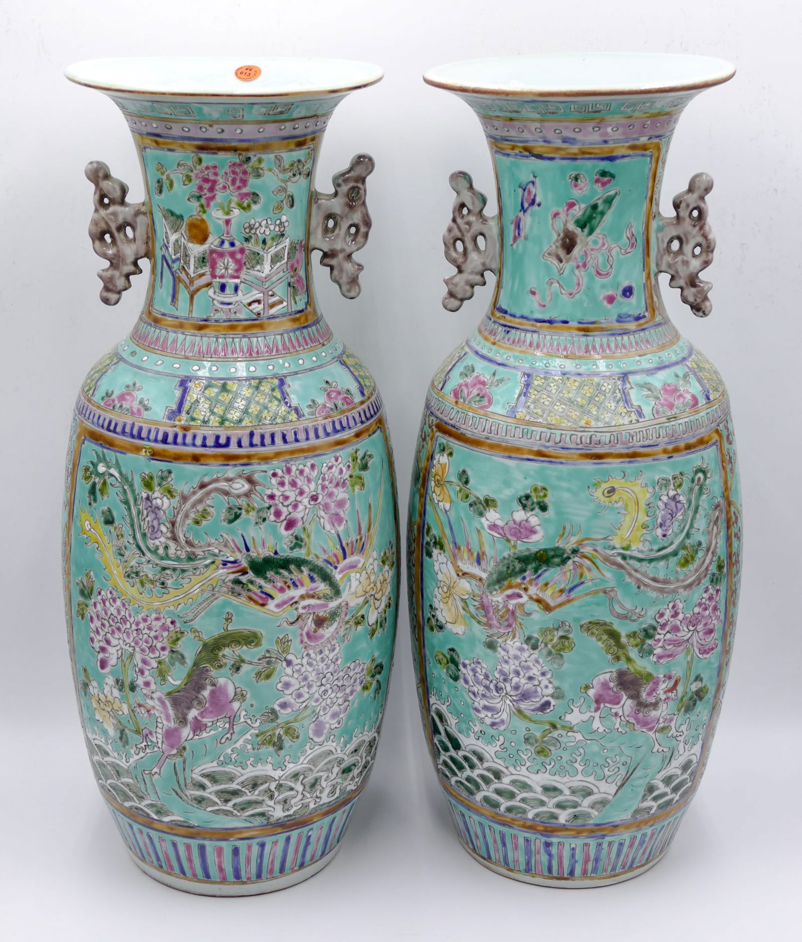 Pair Old Chinese Peranakan Famille Rose Large Vases (1 of 5)