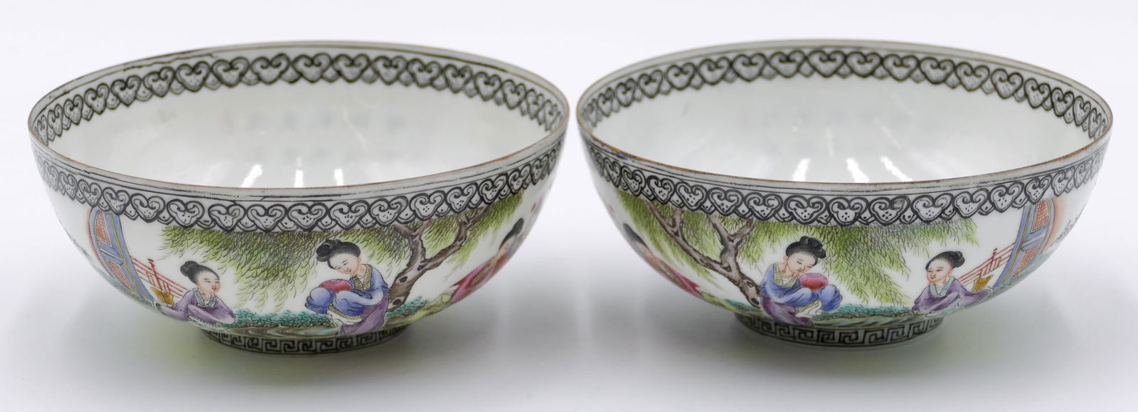 Pair Chinese Eggshell Porcelain Decorated Bowls (1 of 4)