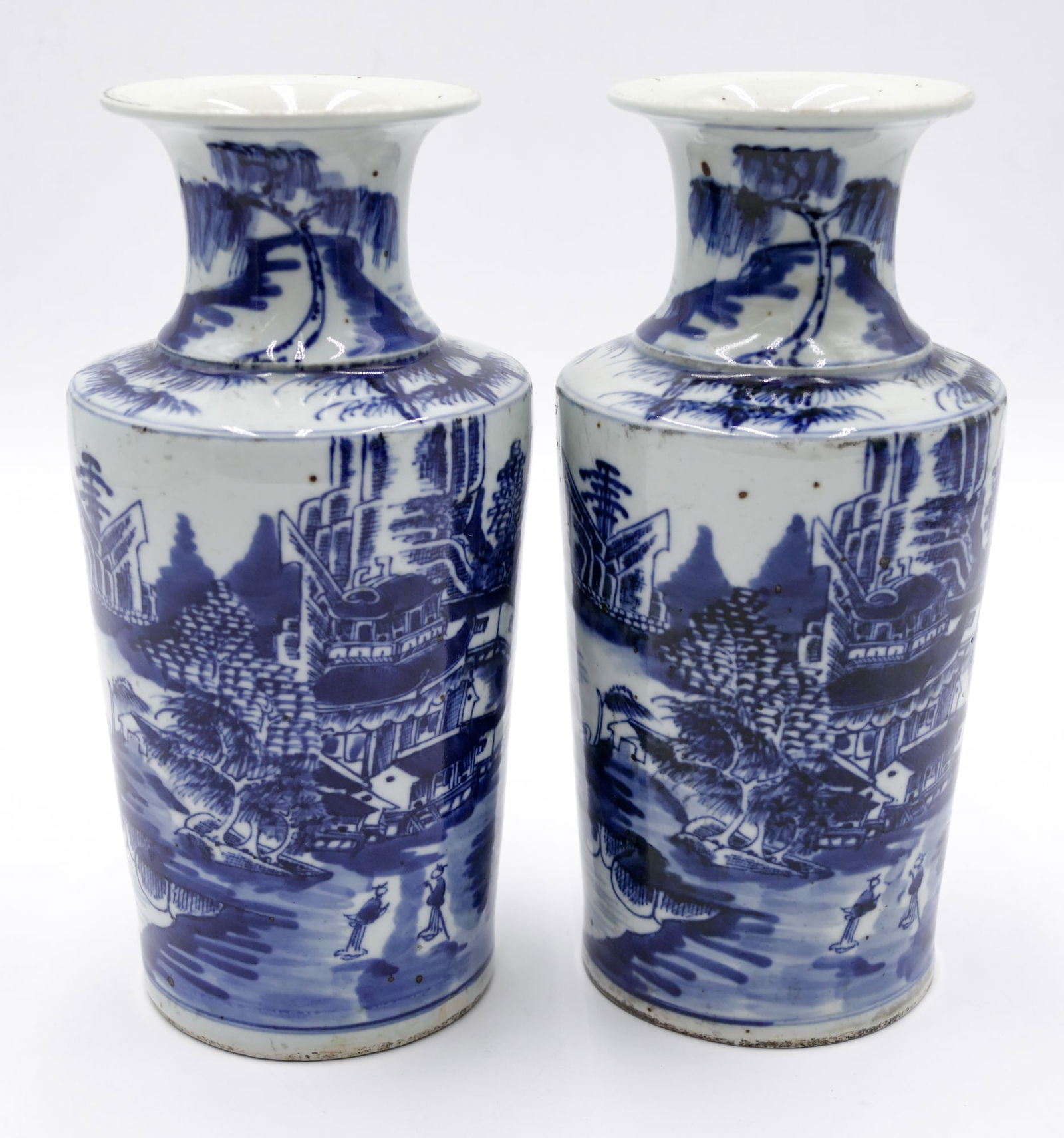 Pair Old Chinese Blue & White Porcelain Vases (1 of 3)