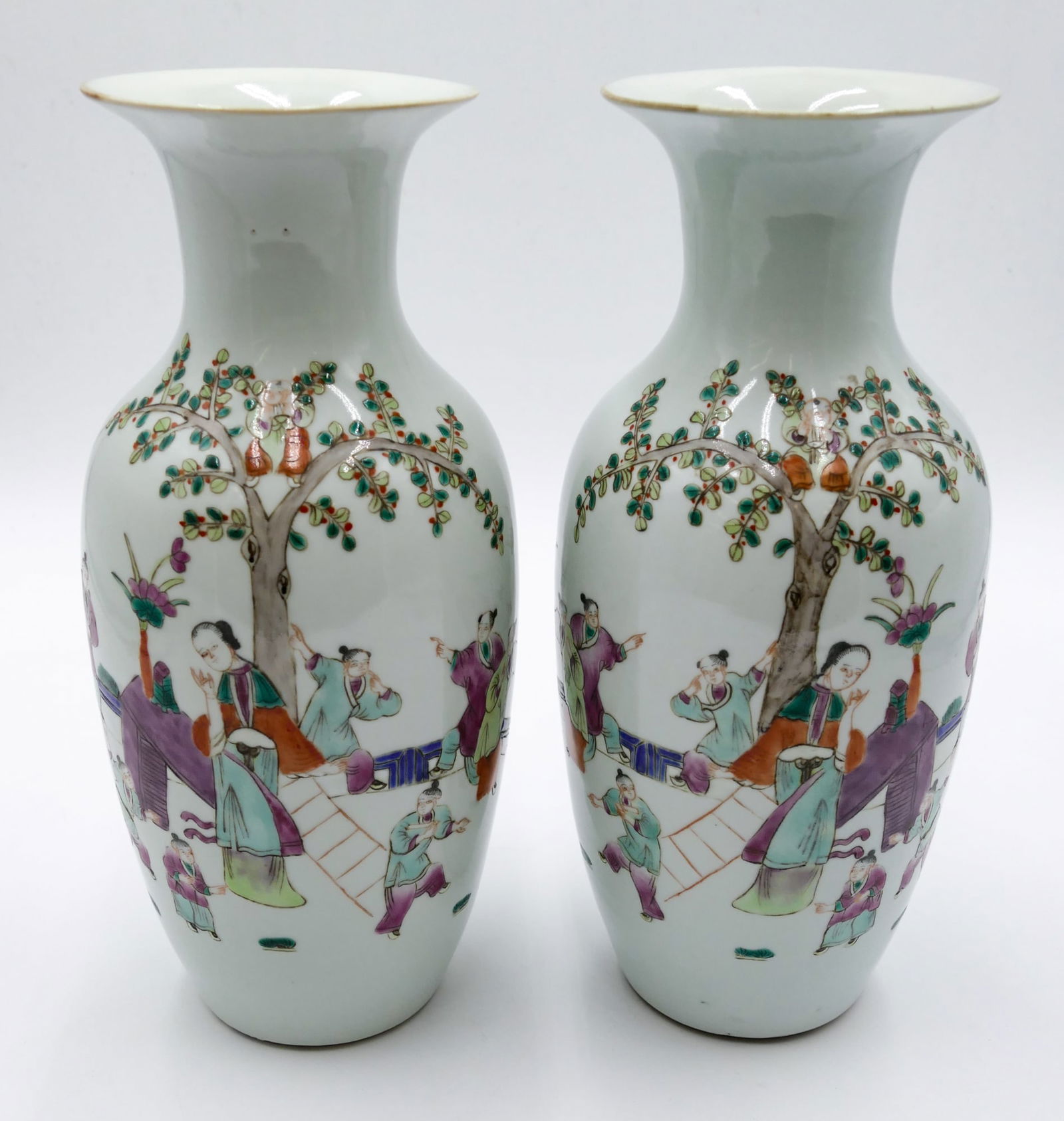 Pair Old Chinese Polychrome Porcelain Vases (1 of 3)