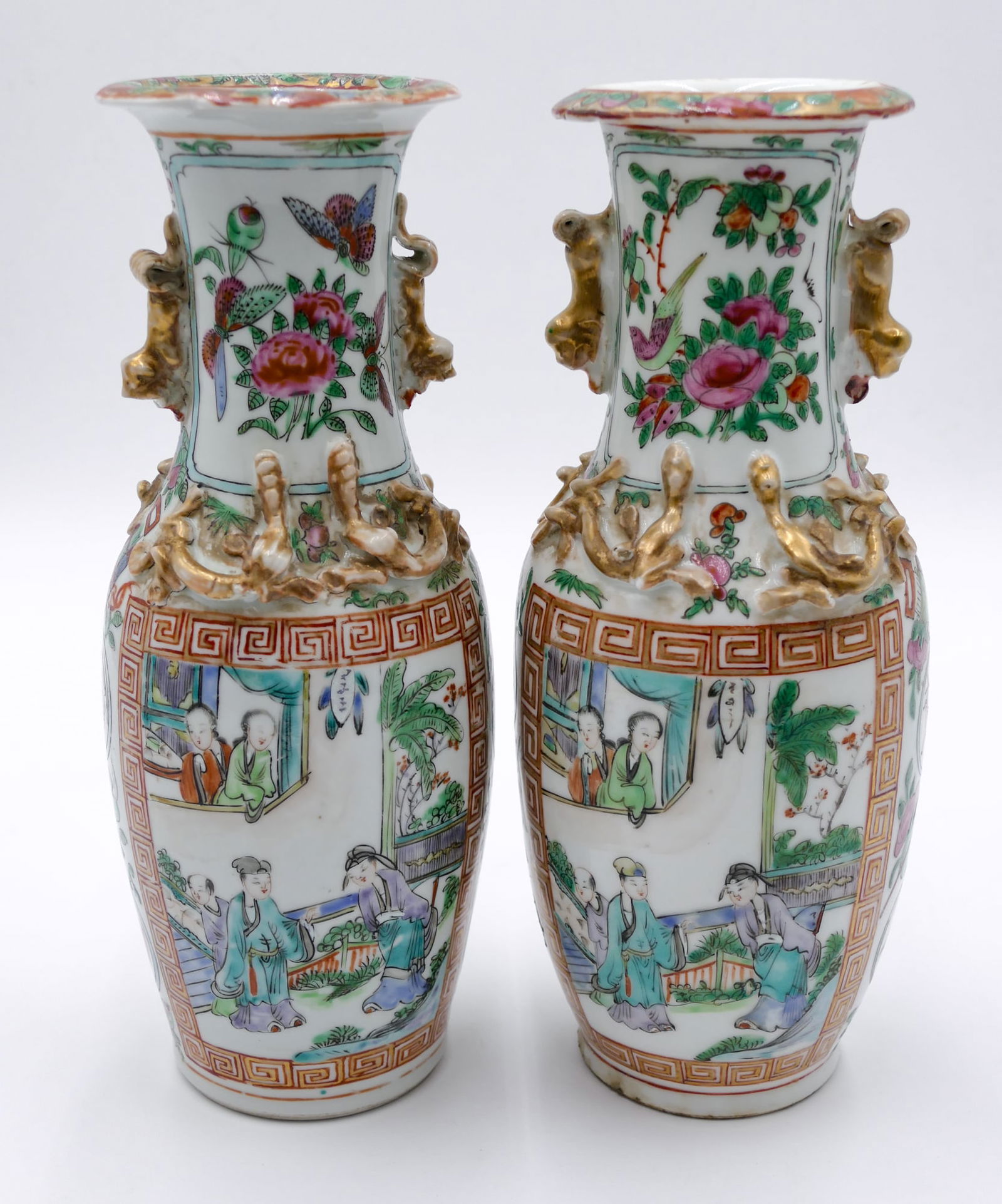 Pair Old Chinese Rose Canton Porcelain Vases (1 of 4)