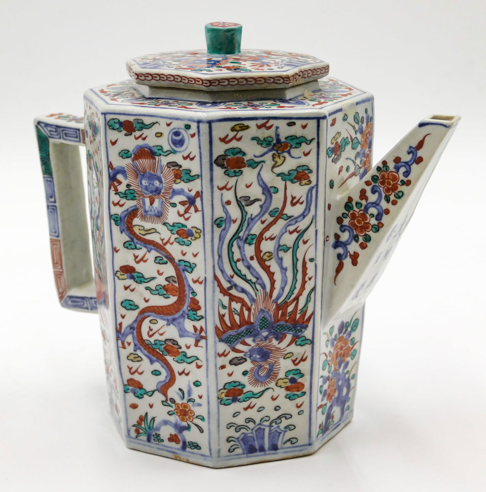 Old Japanese Dragon and Phoenix Wucai Porcealin Teapot (1 of 5)