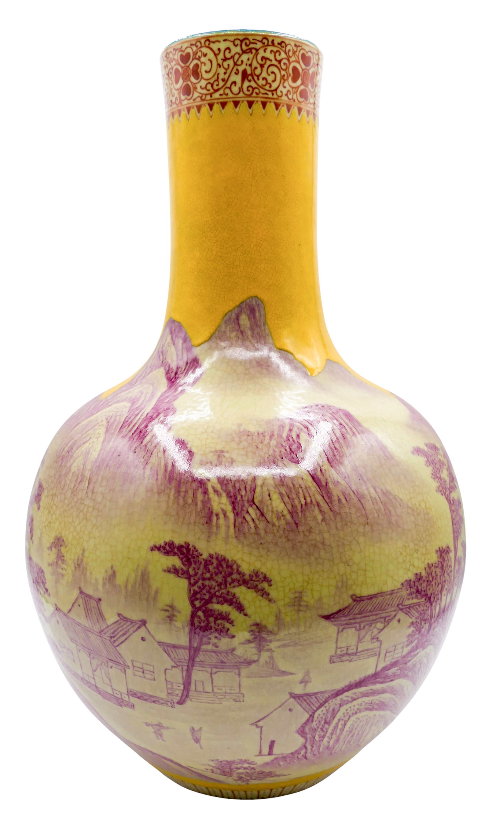 Chinese Famille Jaune Porcelain Landscape Bottle Vase (1 of 4)