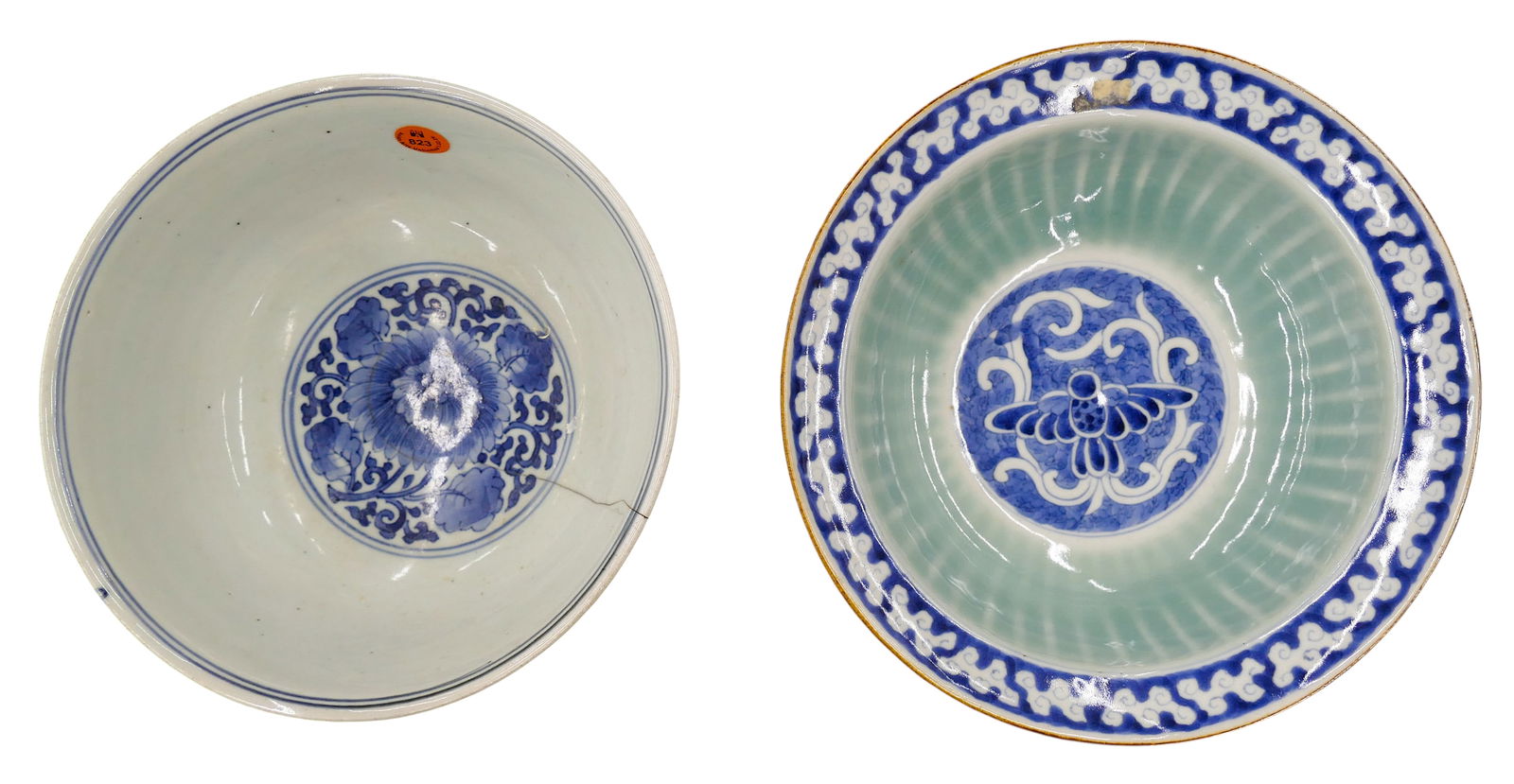 2pc Antique Japanese Edo Blue & White Porcelain Bowls (1 of 3)