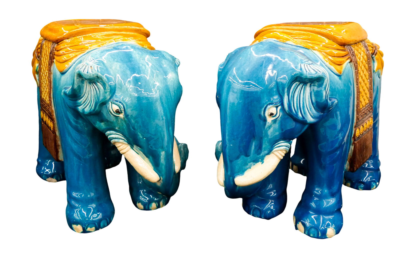 Pair Old Chinese Shiwan Elephant Garden Seats (1 of 3)