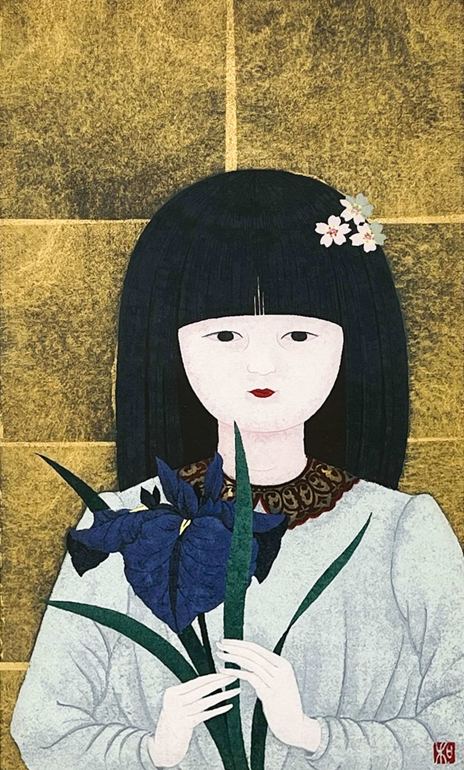 Kazutoshi Sugiura "Girl with Iris Flower" 1984 Screenprint (1 of 2)