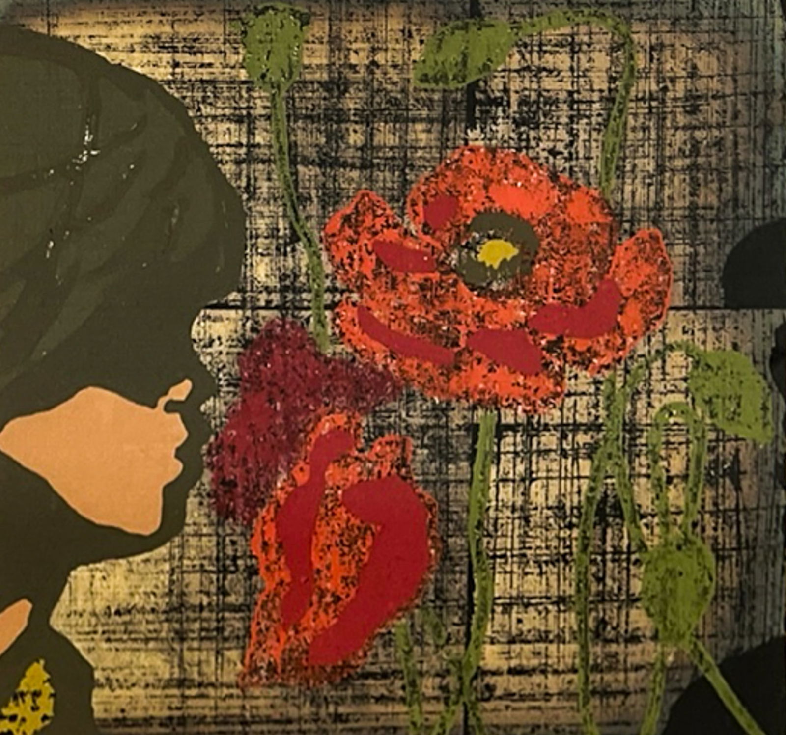 Tadashi Nakayama "Girl and Poppies" 1956 Woodblock Print (1 of 2)