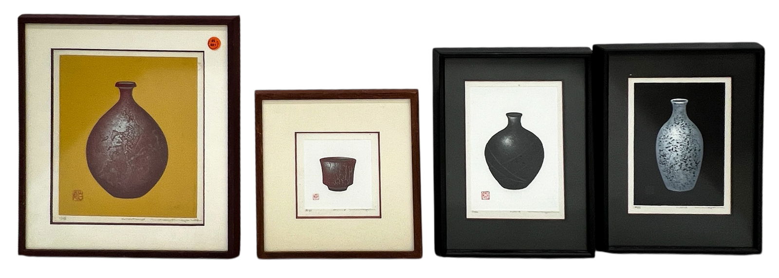 4pc Haku Maki Small Vase and Tea Bowl Woodblock Prints (1 of 1)