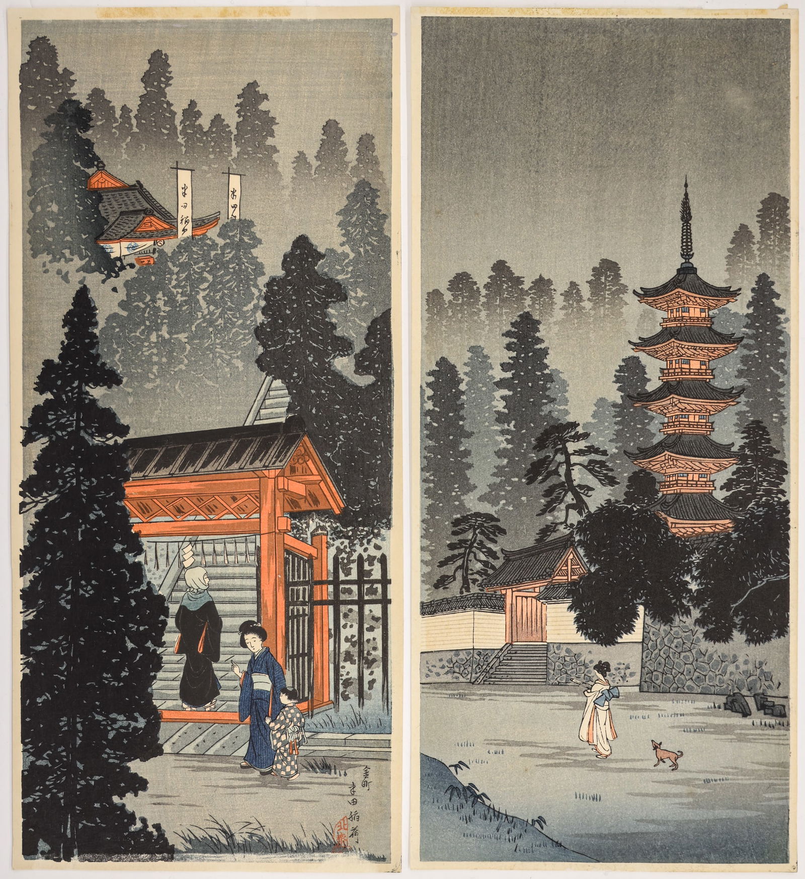 2pc Shotei Takahashi Style Japanese Woodblock Prints (1 of 1)