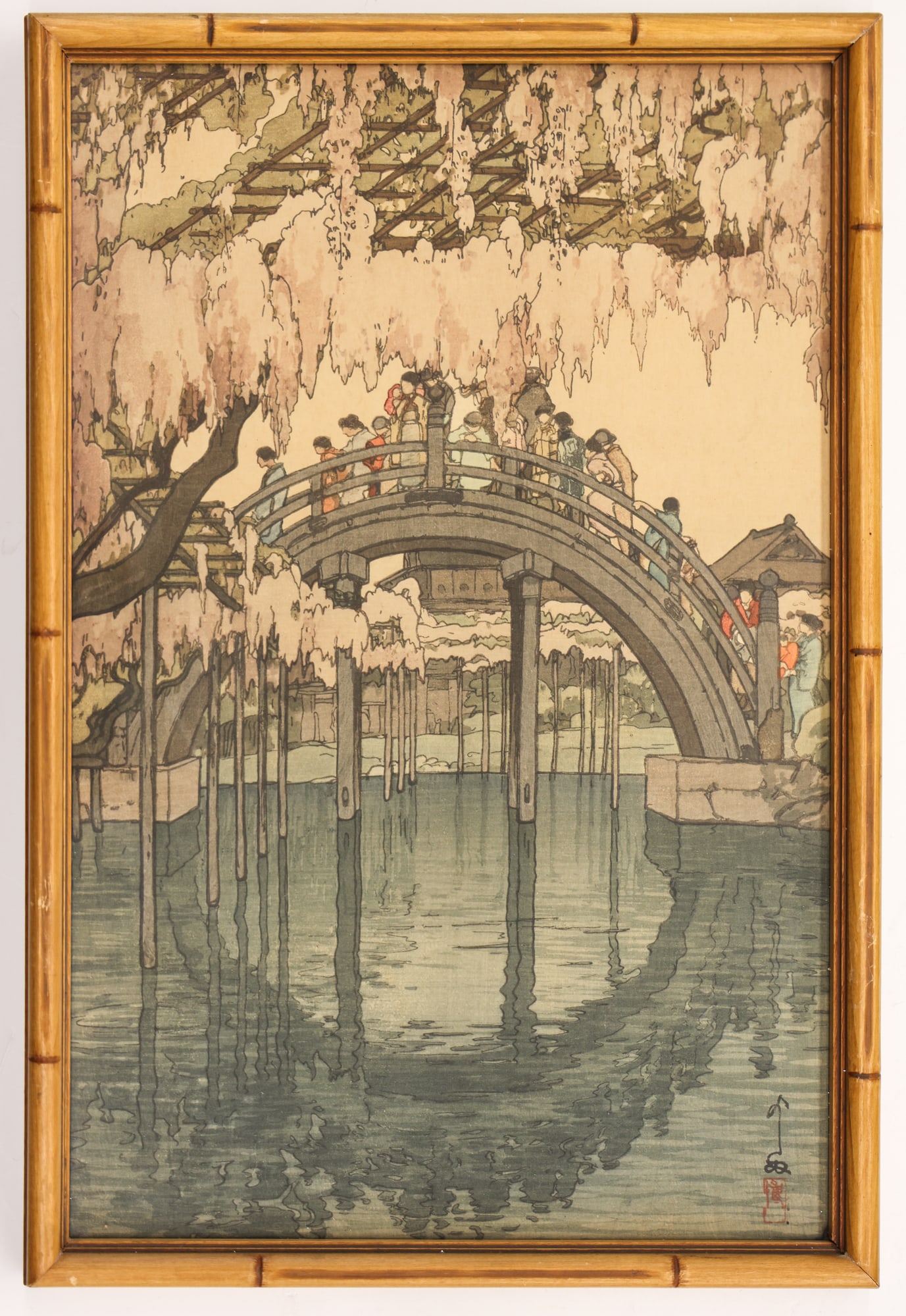 Hiroshi Yoshida "Kameido Bridge" Woodblock Print Framed (1 of 1)
