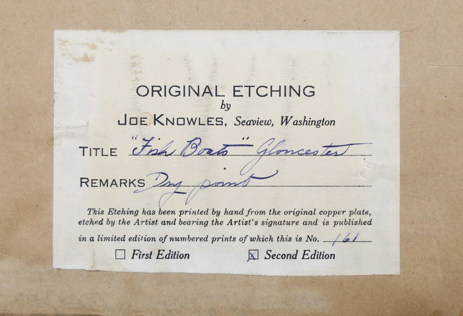 Joseph Knowles "Fish Boats, Gloucester" Etching - 3