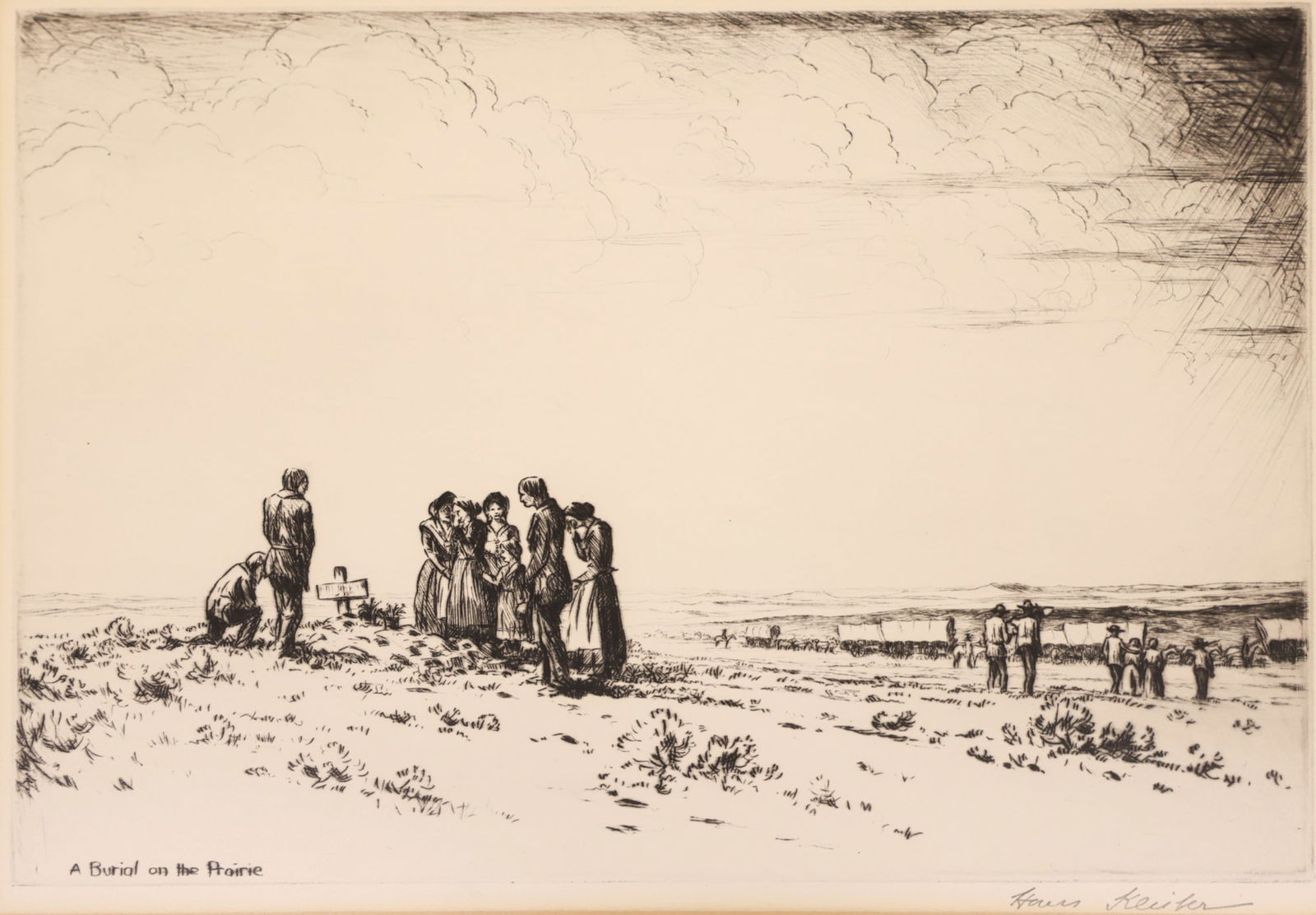 Hans Kleiber "The Burial on the Prairie" Etching (1 of 2)