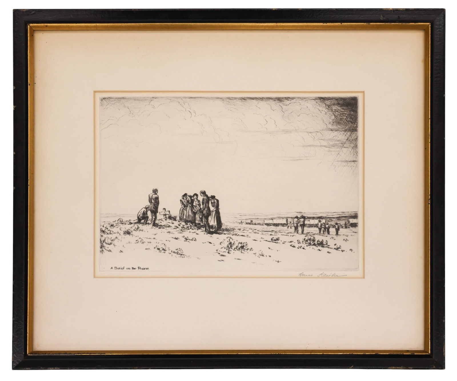 Hans Kleiber "The Burial on the Prairie" Etching - 2