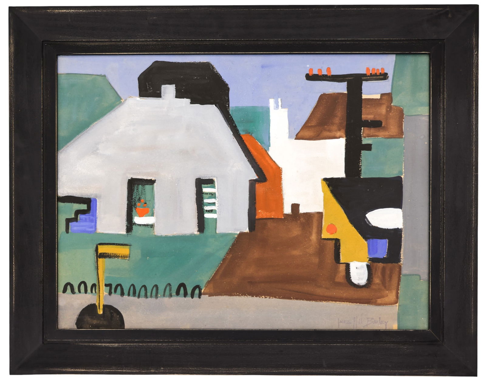 Inez Hill Bailey "Street Scene" Gouache on Cardboard - 2