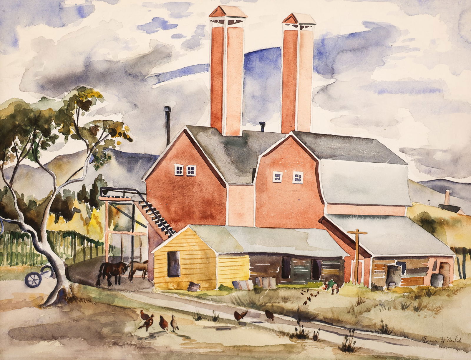 Florence Nesbit "The Hops Farm" Watercolor on Paper (1 of 2)