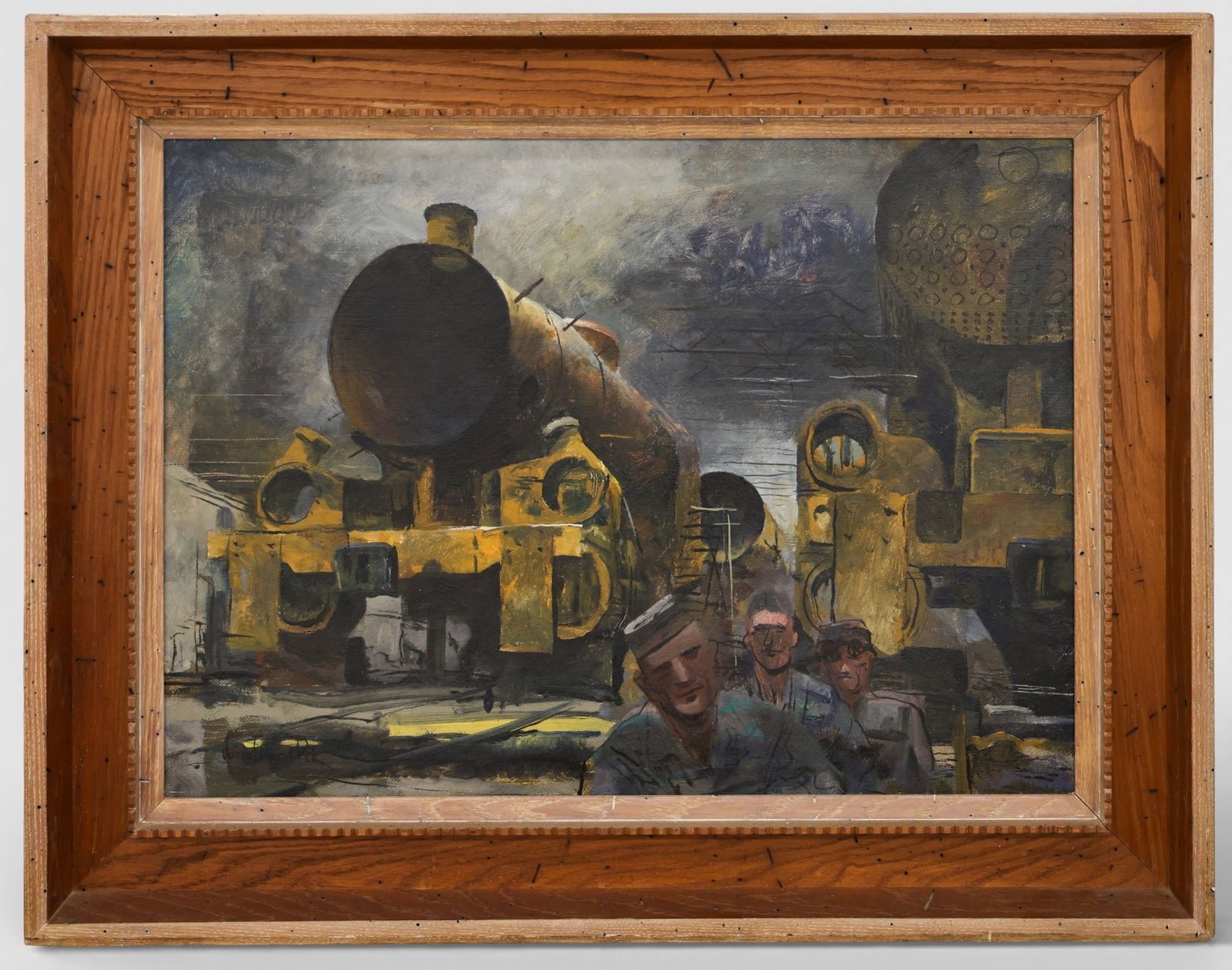 James Edward Peck "B&O Railway Engine Shops" 1946 Oil on Masonite - 2