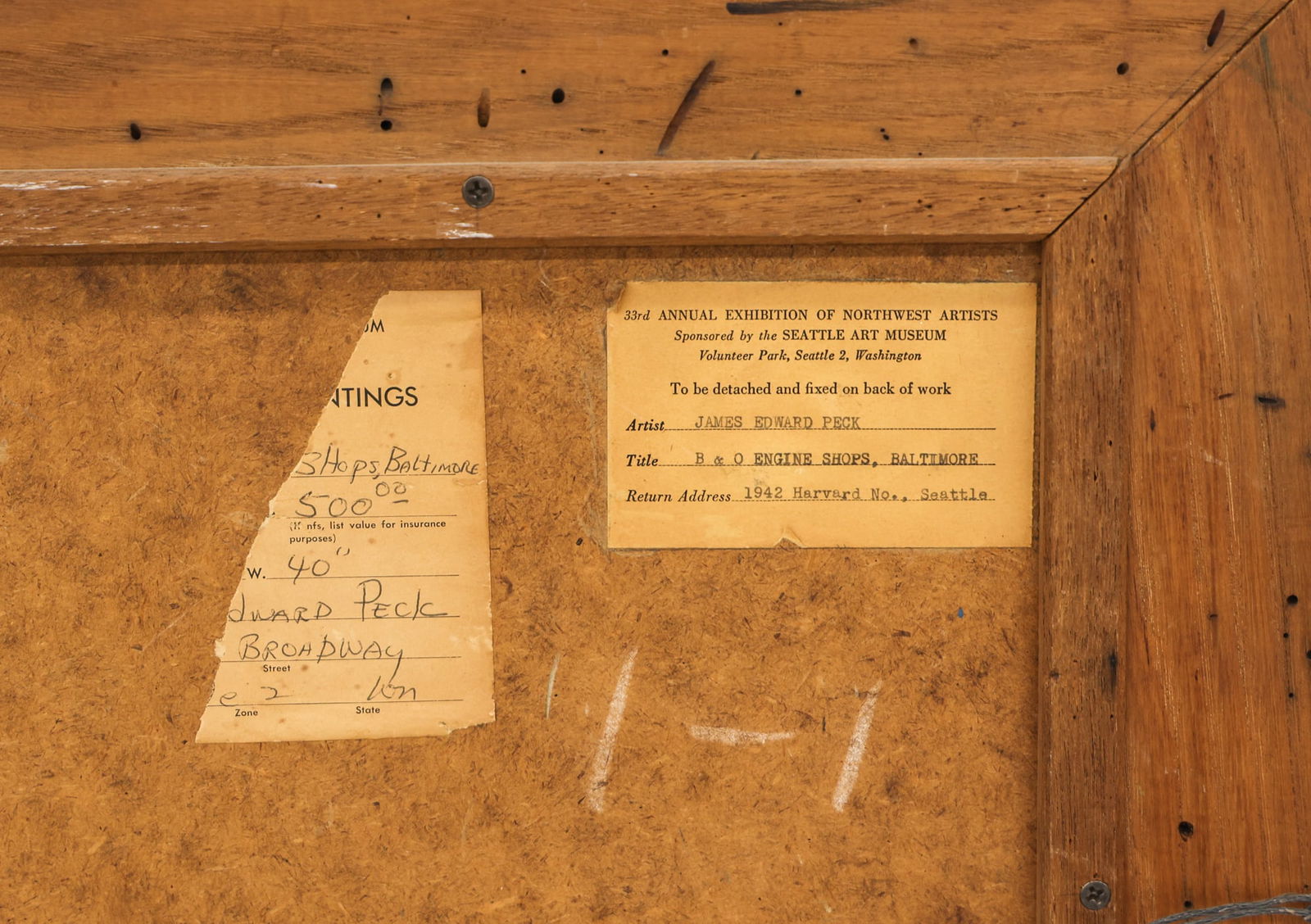 James Edward Peck "B&O Railway Engine Shops" 1946 Oil on Masonite - 3