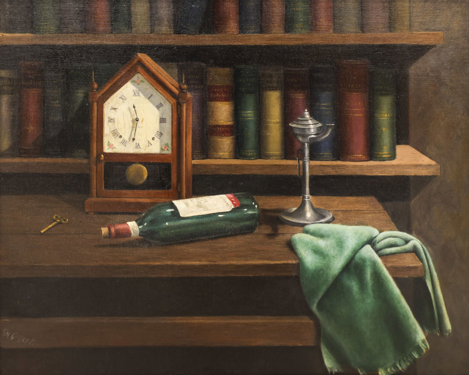 Samuel Gellert ''Still Life with Clock'' 1948 Oil on Canvas Board (1 of 3)