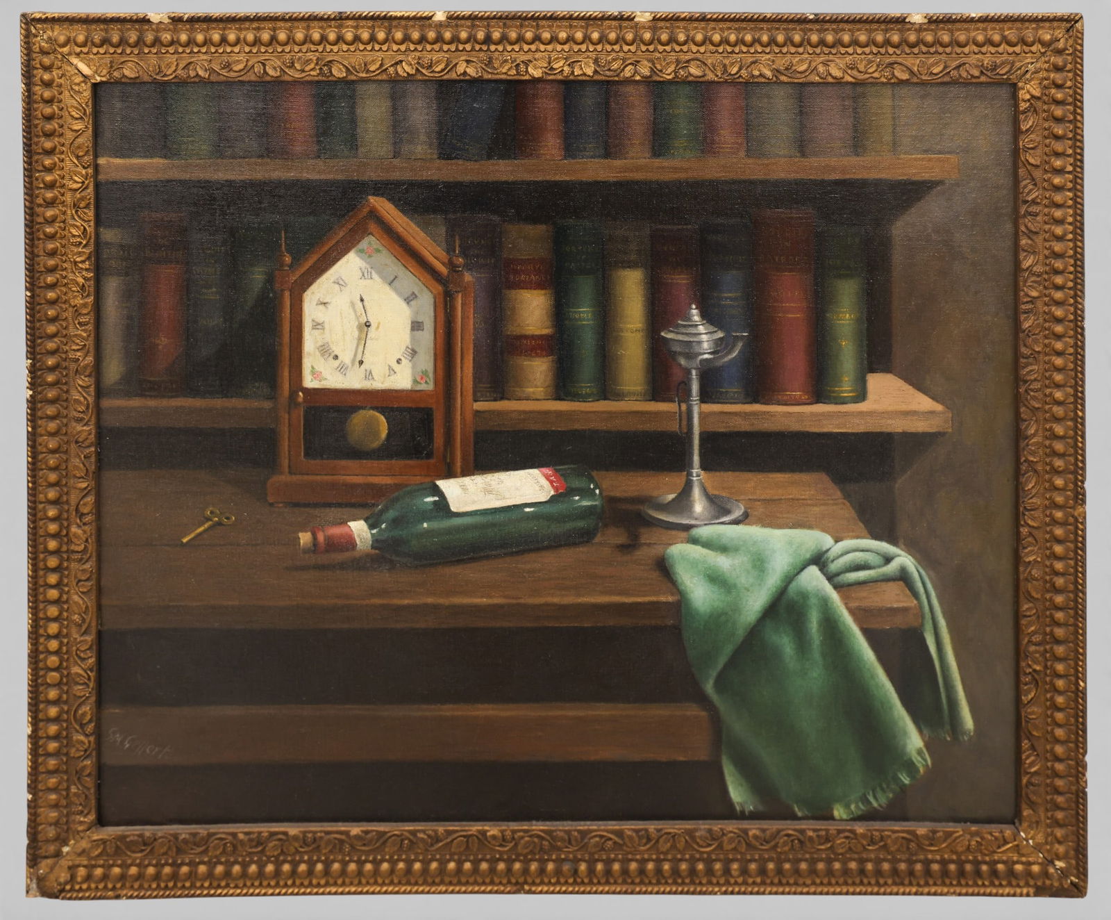 Samuel Gellert ''Still Life with Clock'' 1948 Oil on Canvas Board - 2