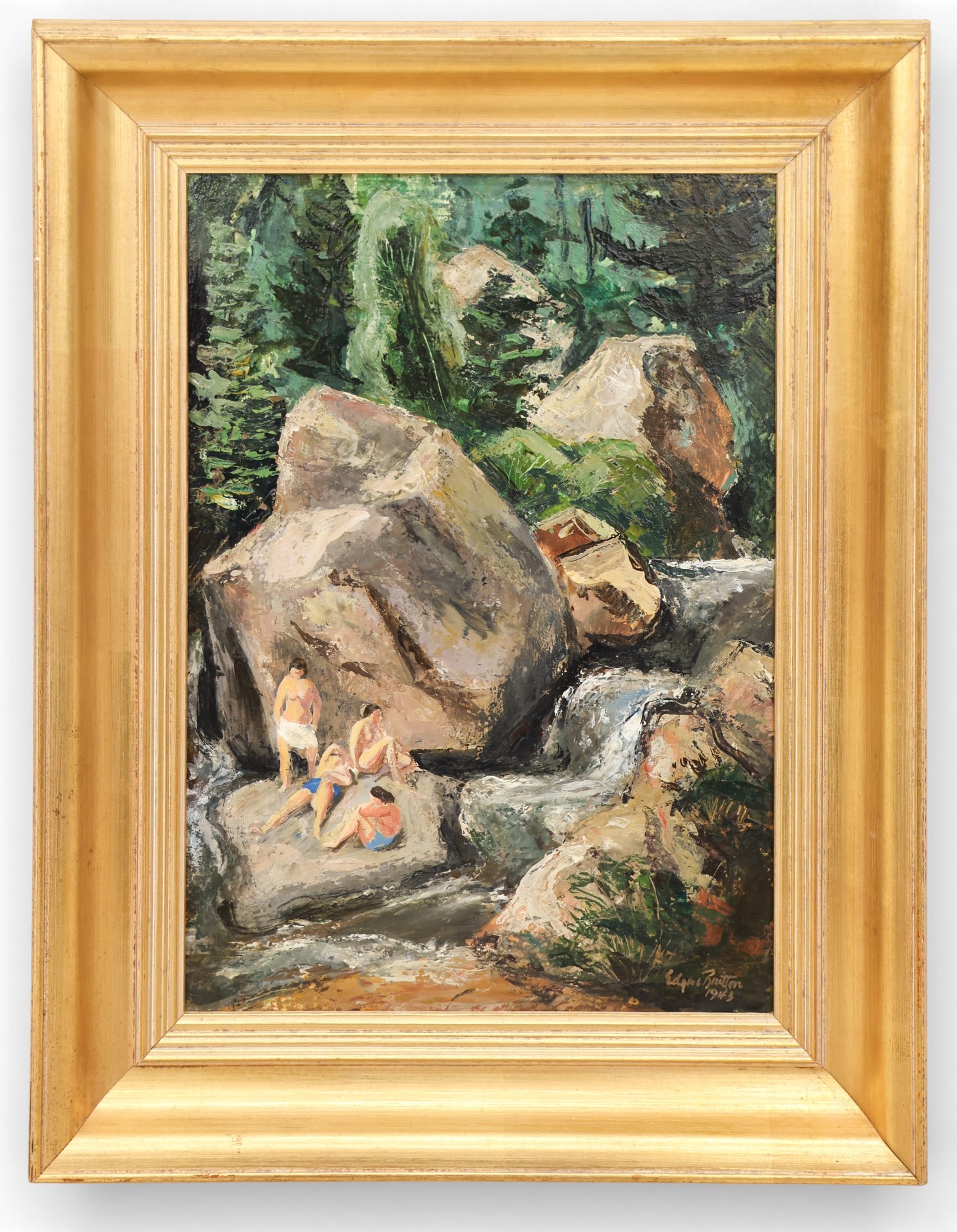 Edgar Britton "Bathers" 1943 Oil on Masonite - 2