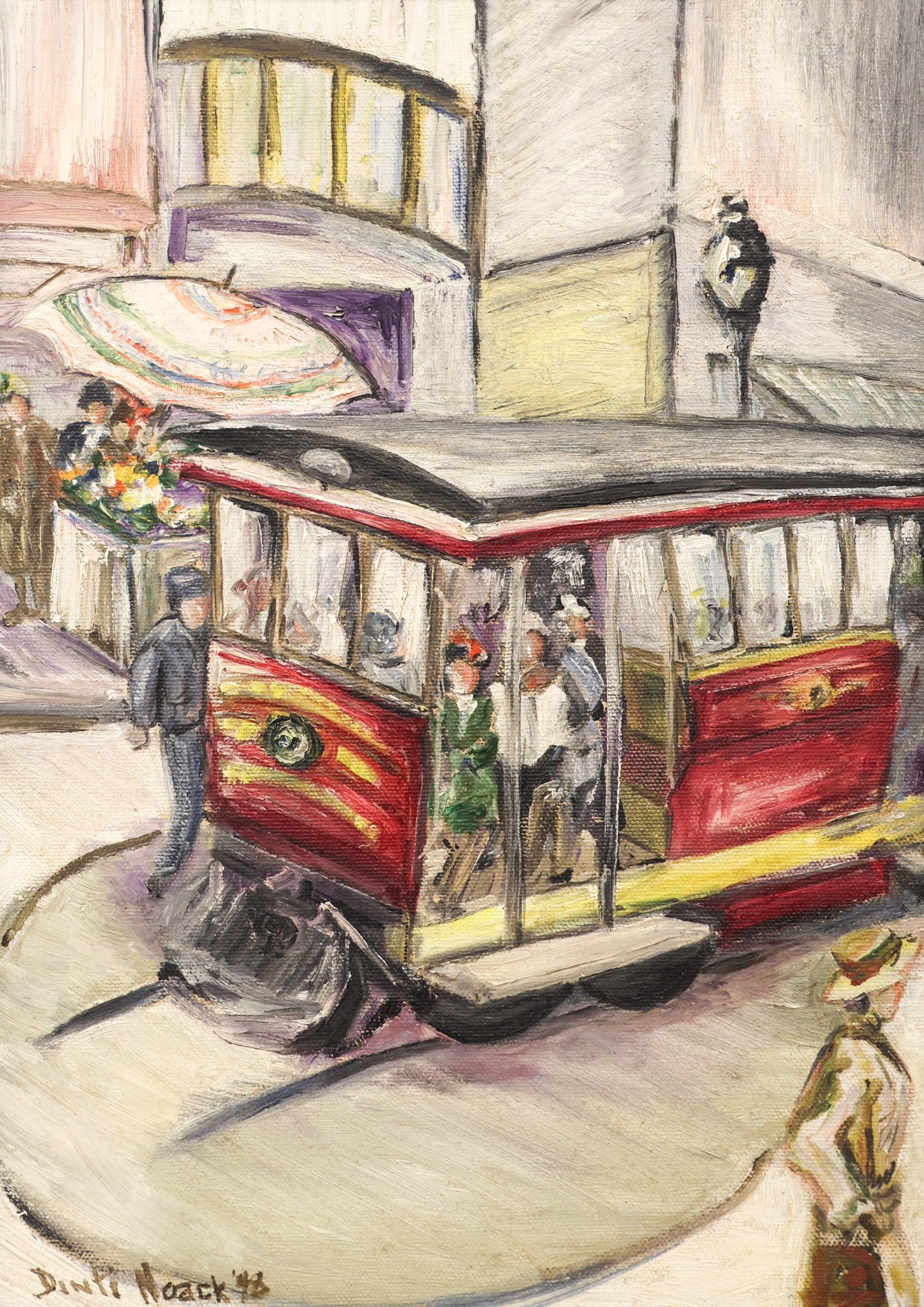 Jessie McLean Noack "San Francisco Cable Car" 1948 Oil on Canvas (1 of 2)