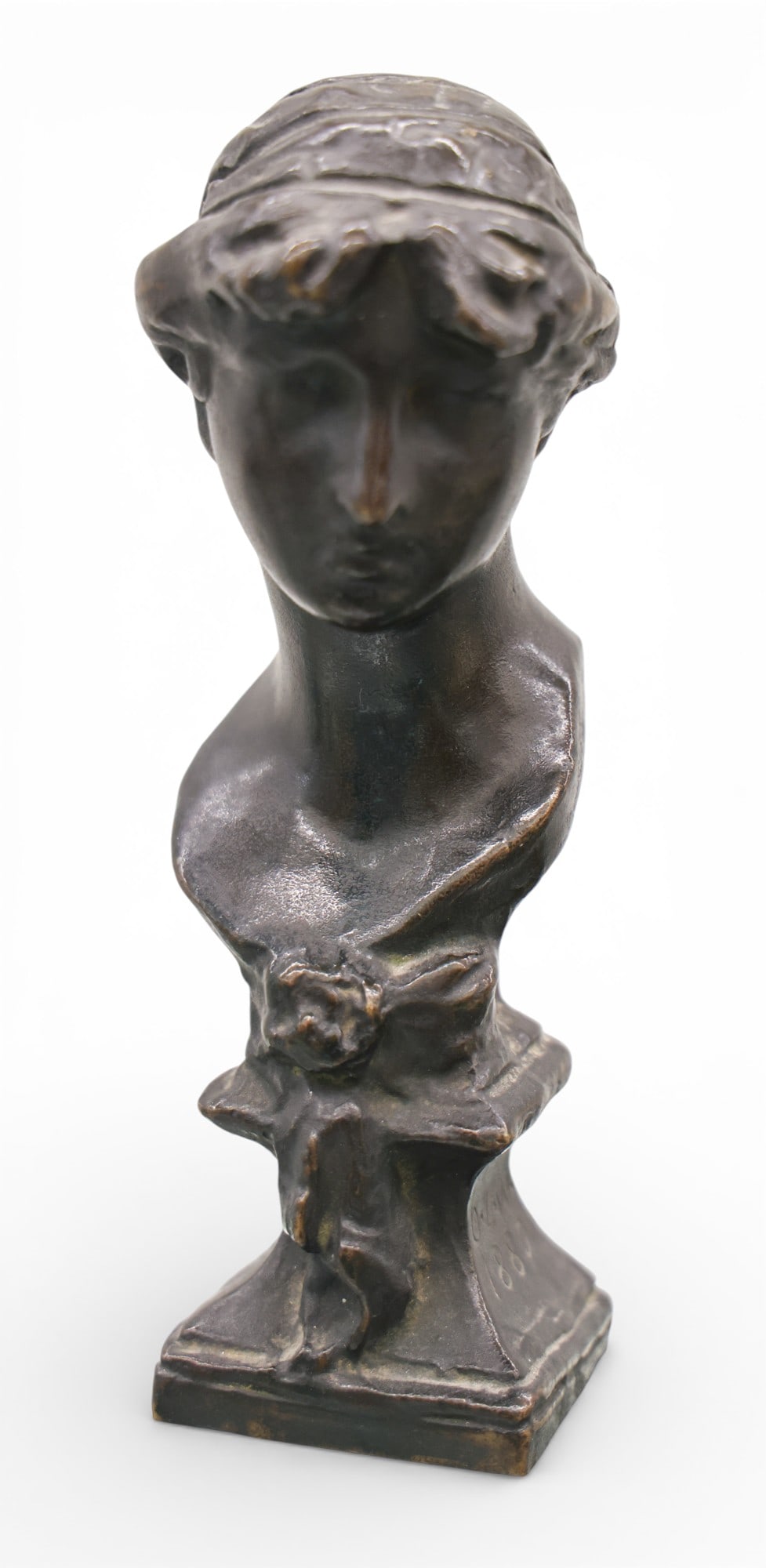 Olin Levi Warner "Bust of Maiden" 1880 Bronze Sculpture - 2
