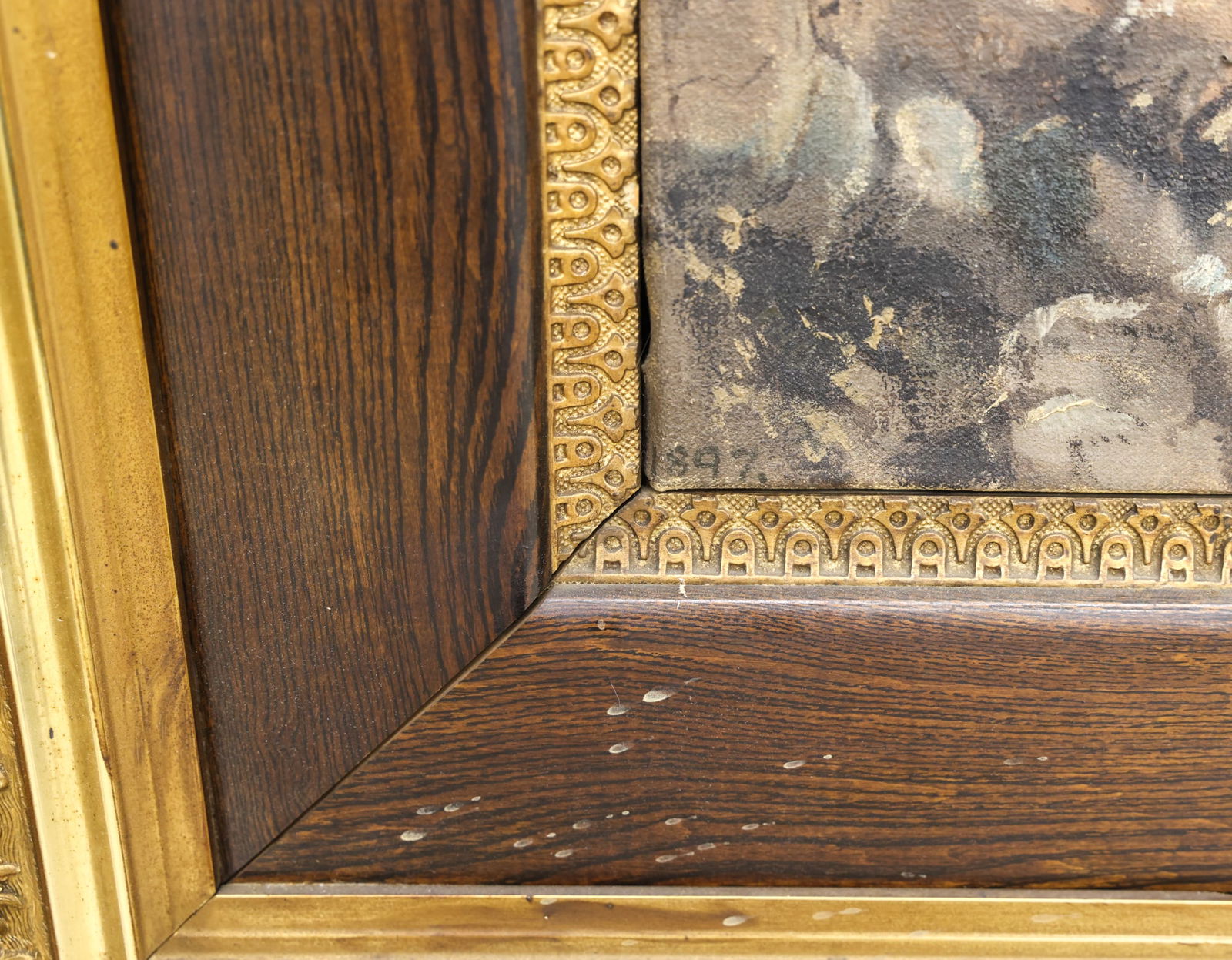 Antique "Northwest Mountains with Indian Camp" 1897 Large Oil on Canvas - 3