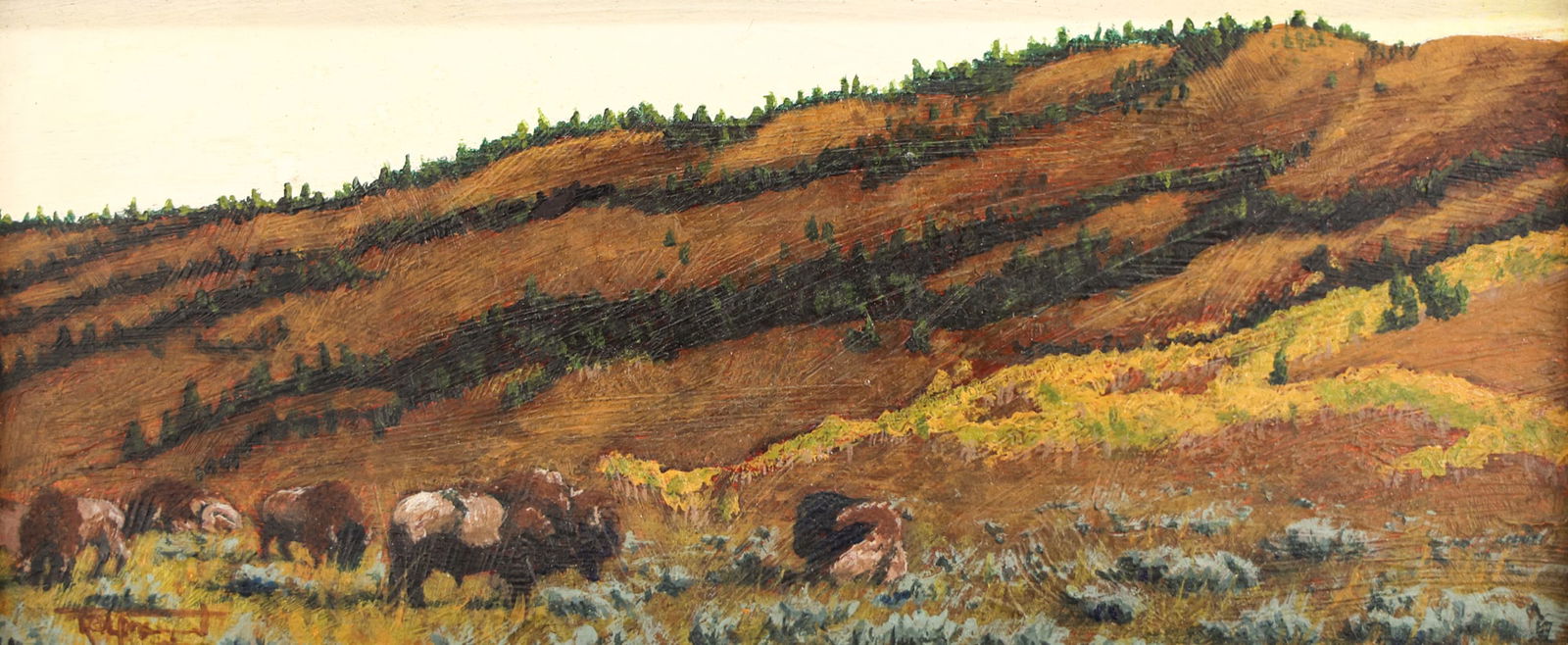 Robert Raymond "Prairie Landscape with Buffalo" Oil on Masonite (1 of 2)