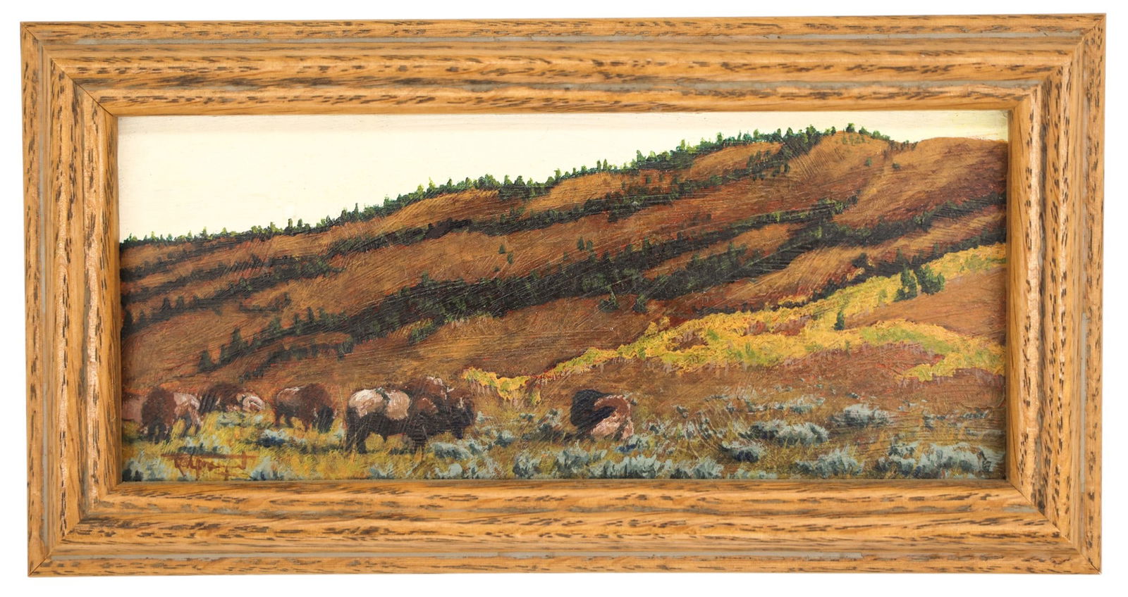 Robert Raymond "Prairie Landscape with Buffalo" Oil on Masonite - 2