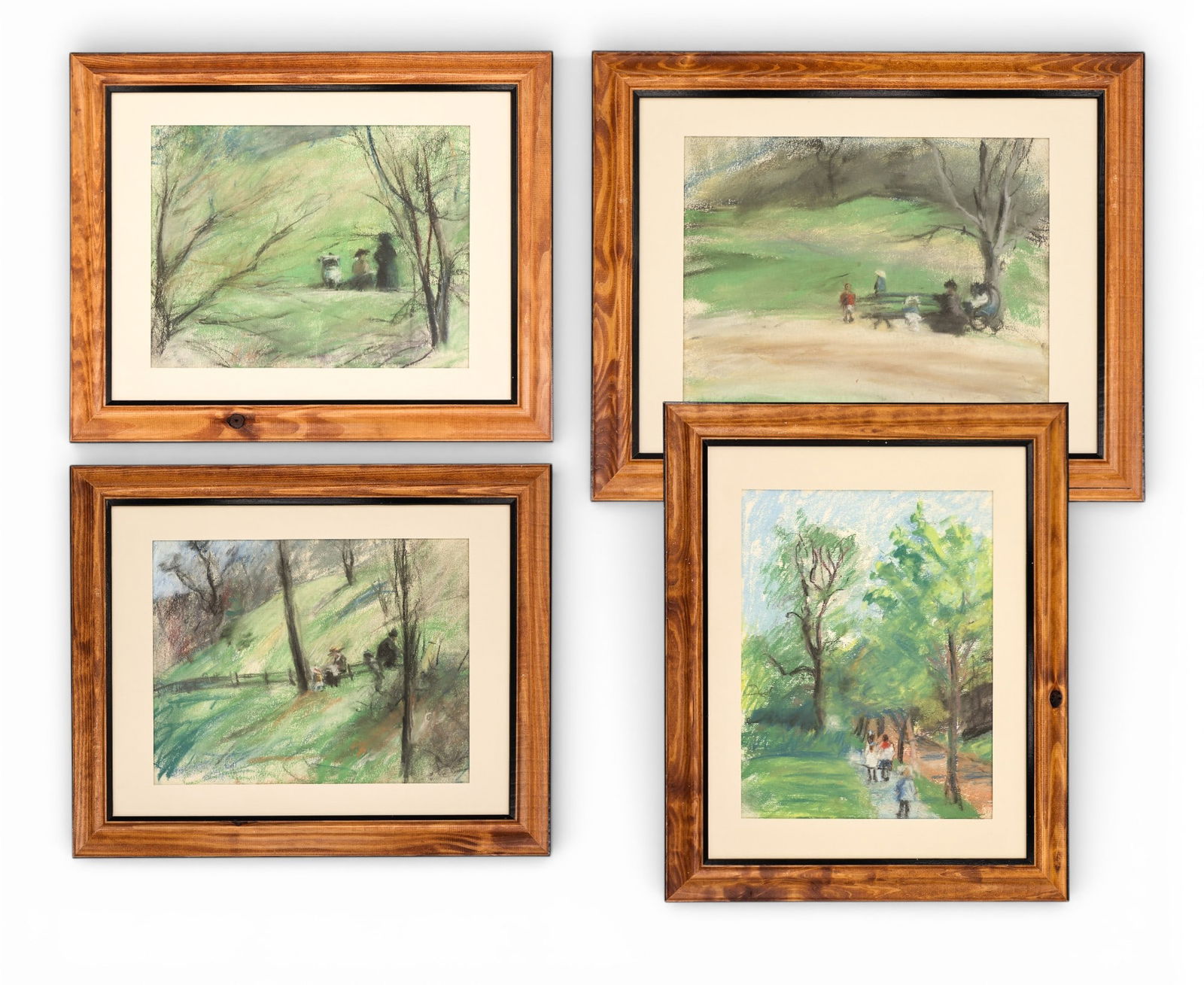 4pc Kathleen Eva Houlahan "Park Scenes" Pastels on Paper (1 of 5)