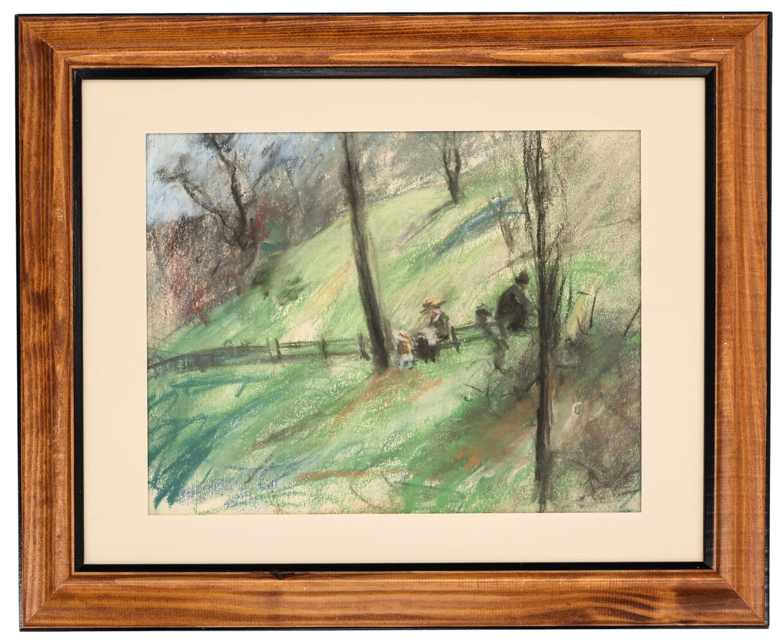 4pc Kathleen Eva Houlahan "Park Scenes" Pastels on Paper - 4