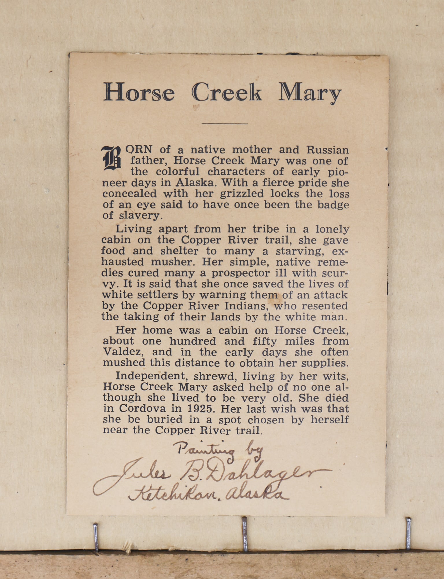 Jules Dahlager "Horse Creek Mary" Oil on Board - 3