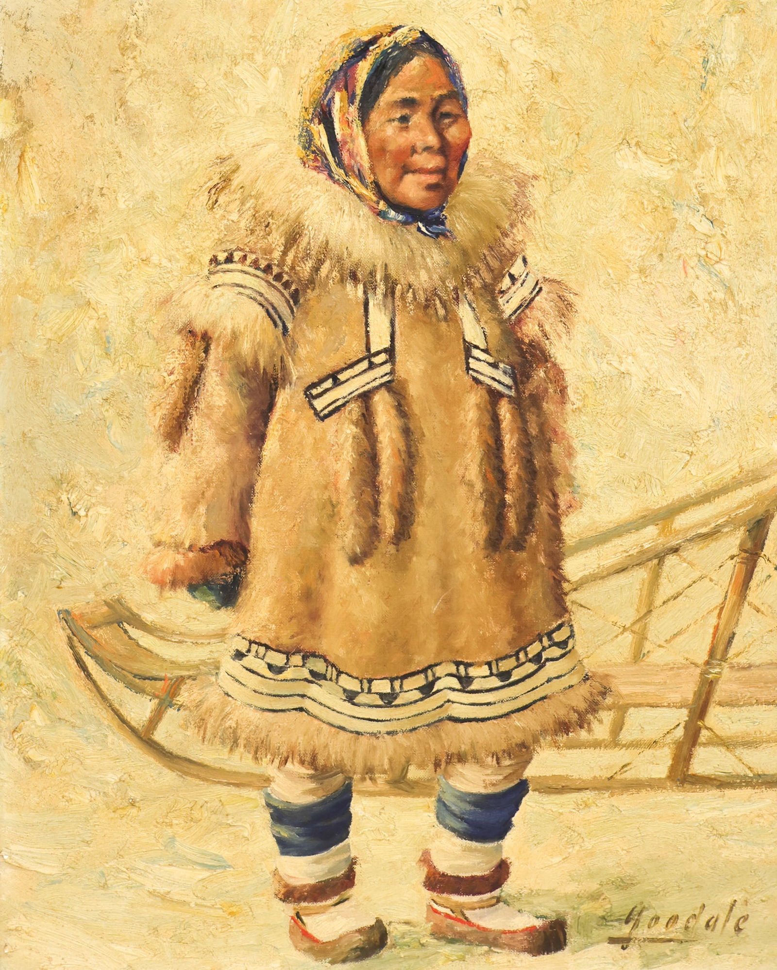 Harvey Goodale "Eskimo Woman with Sled" Oil on Canvas (1 of 2)