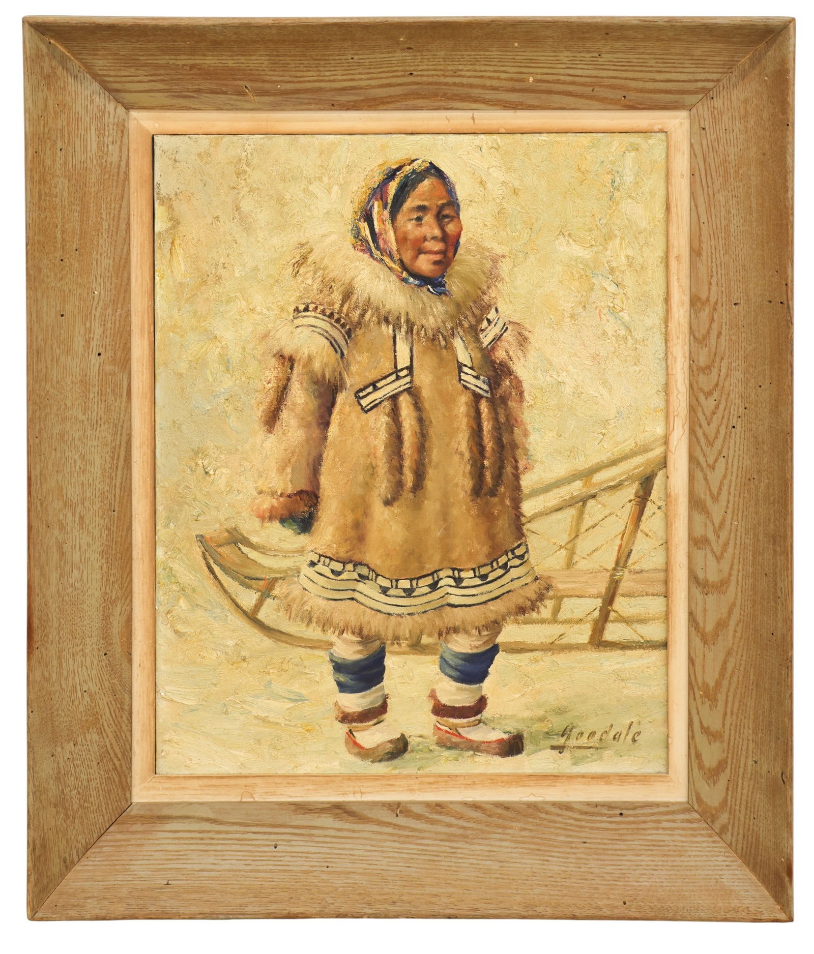 Harvey Goodale "Eskimo Woman with Sled" Oil on Canvas - 2