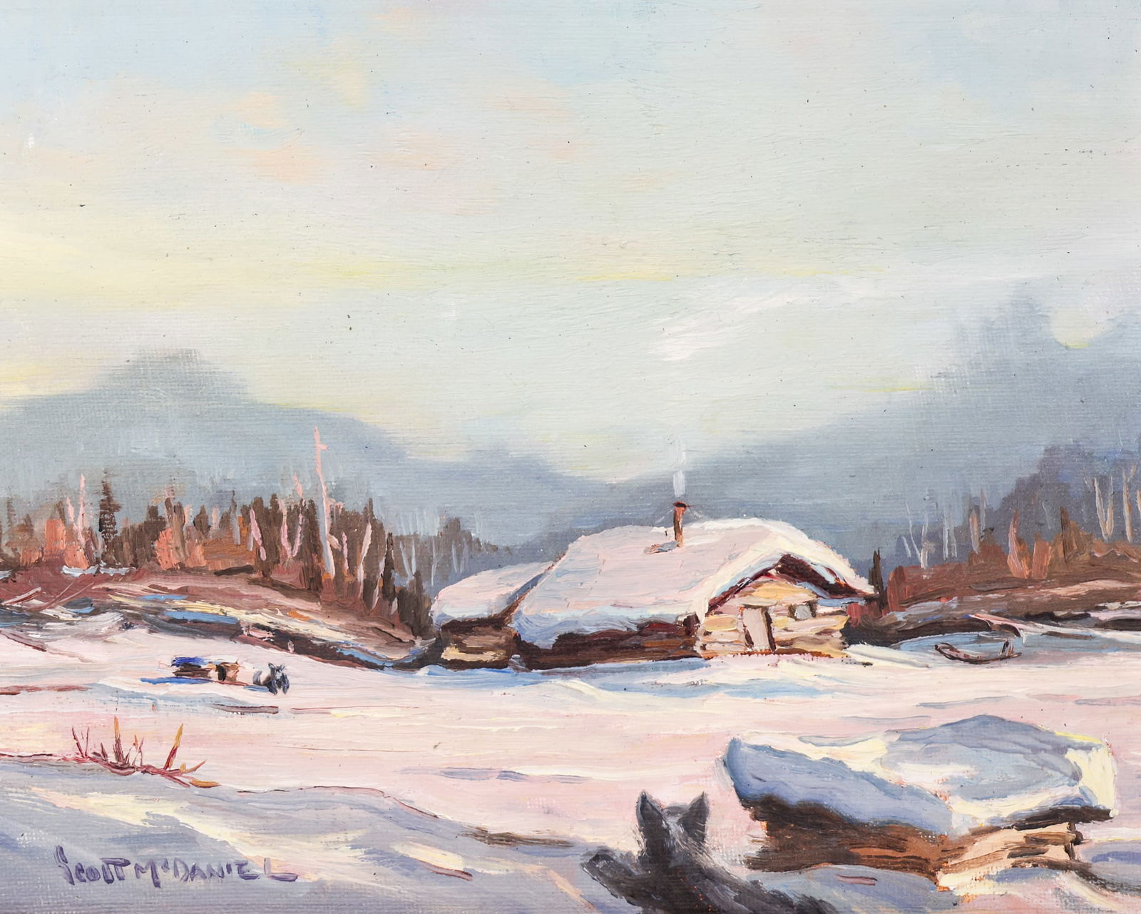 Scott McDaniel "Winter Cabin" Oil on Canvas (1 of 2)