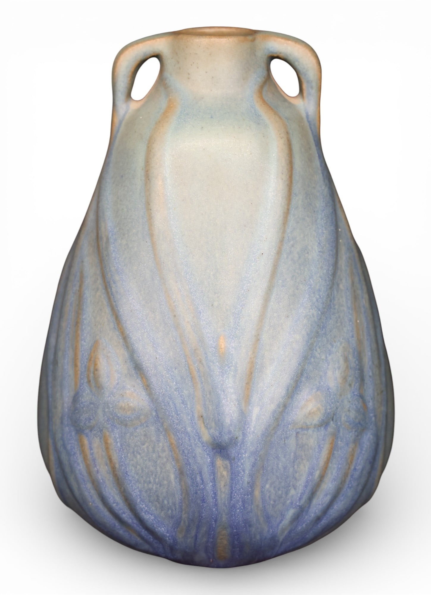 Early Van Briggle Blue Handled Vase with Trefoils (1 of 3)