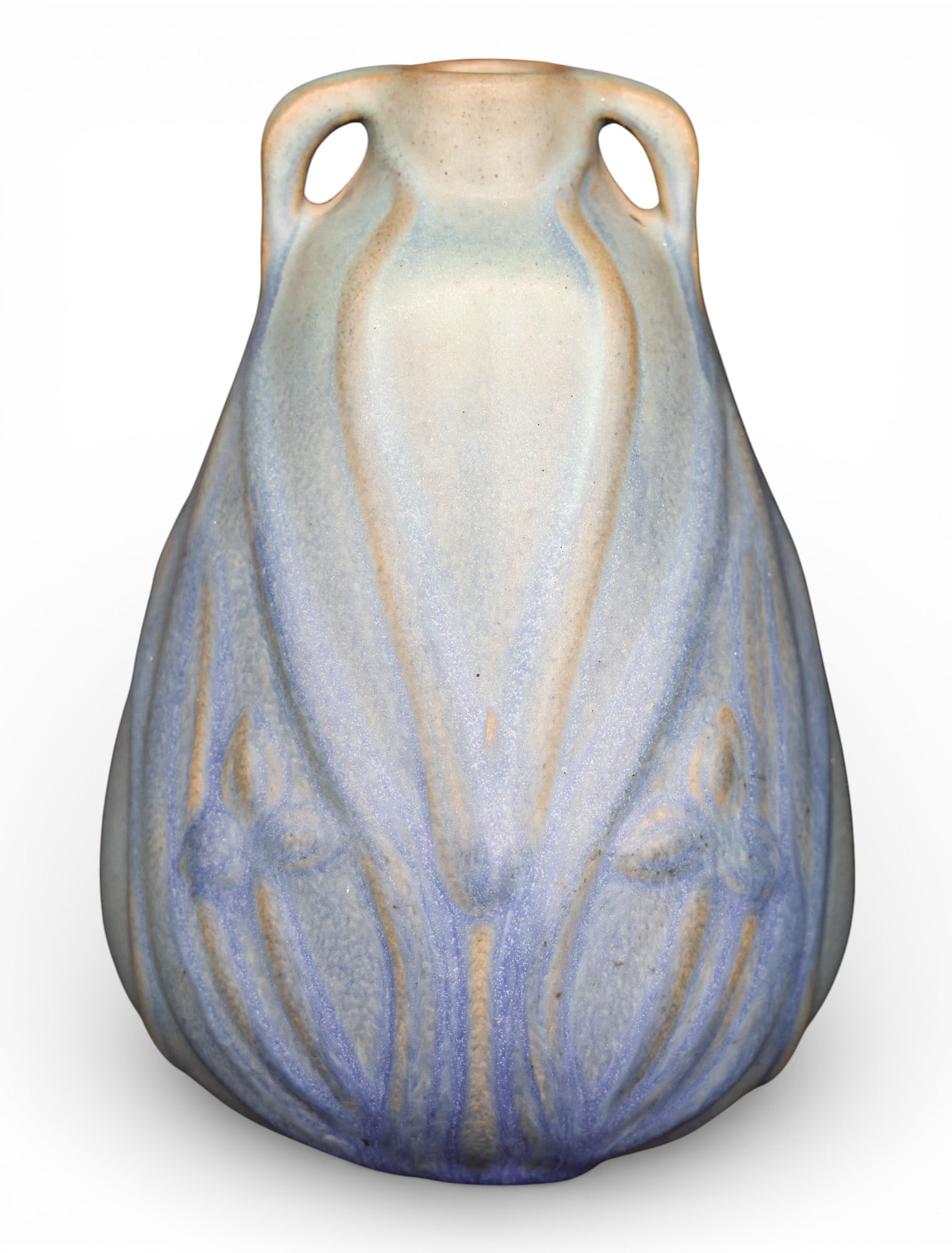 Early Van Briggle Blue Handled Vase with Trefoils - 2