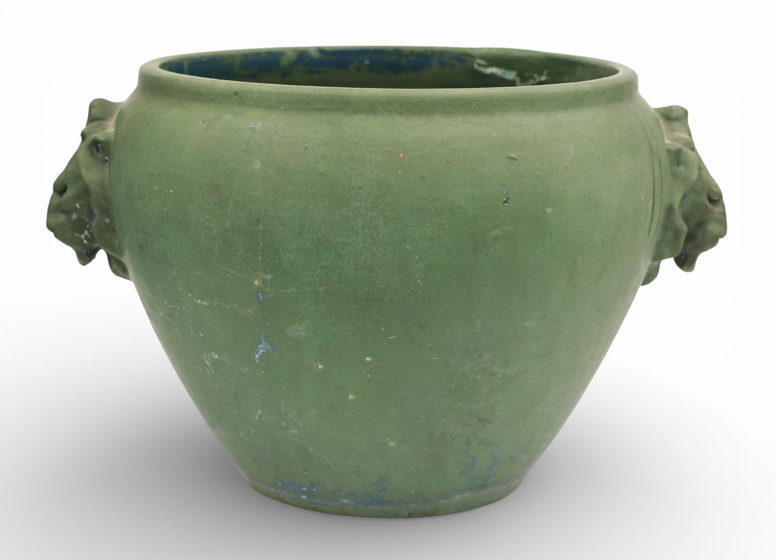 Rookwood Faience Lion Head Handled Large Green Jardinier (1 of 2)