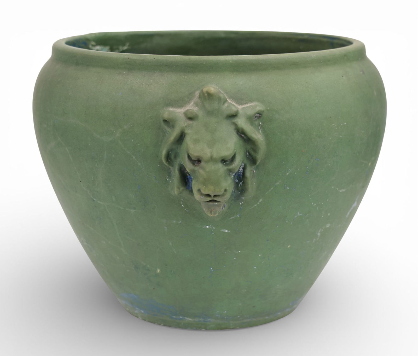 Rookwood Faience Lion Head Handled Large Green Jardinier - 2